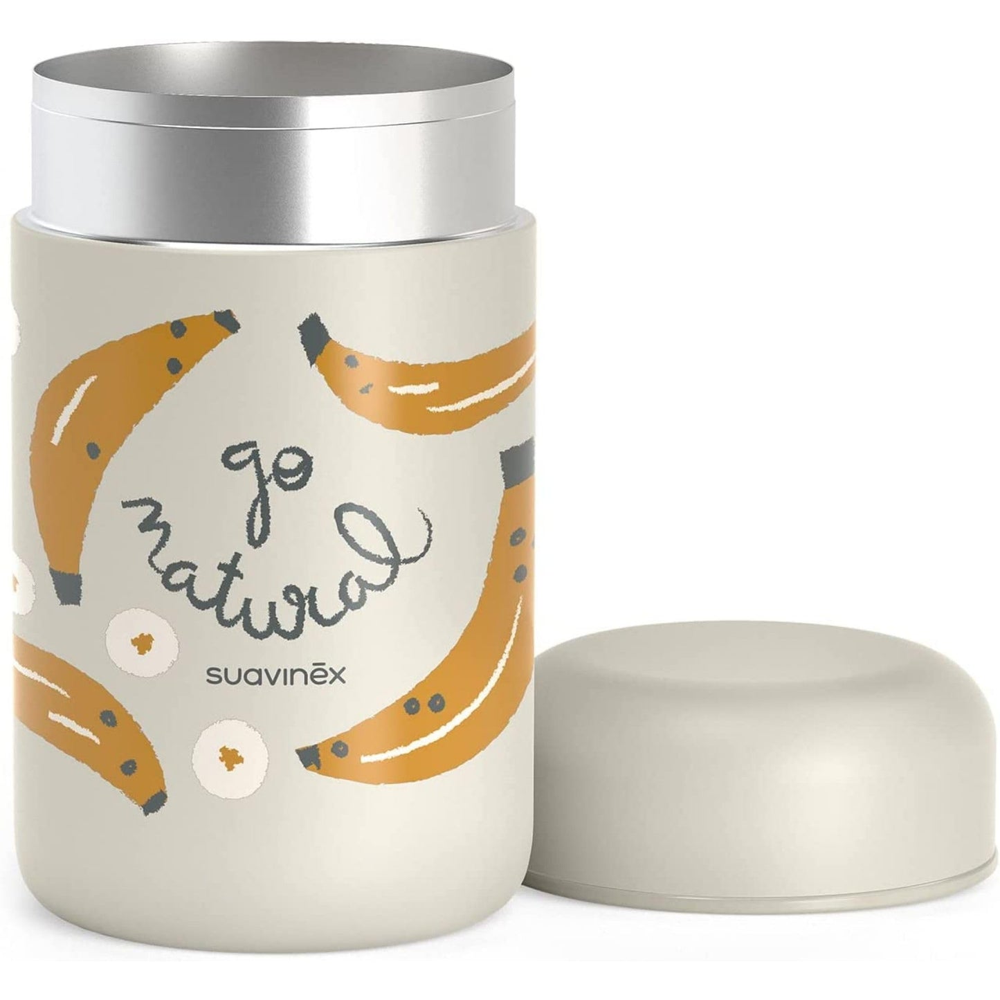 Suavinex roostevabast terasest beebitoidutermos 400 ml, hall, banaanimustriga