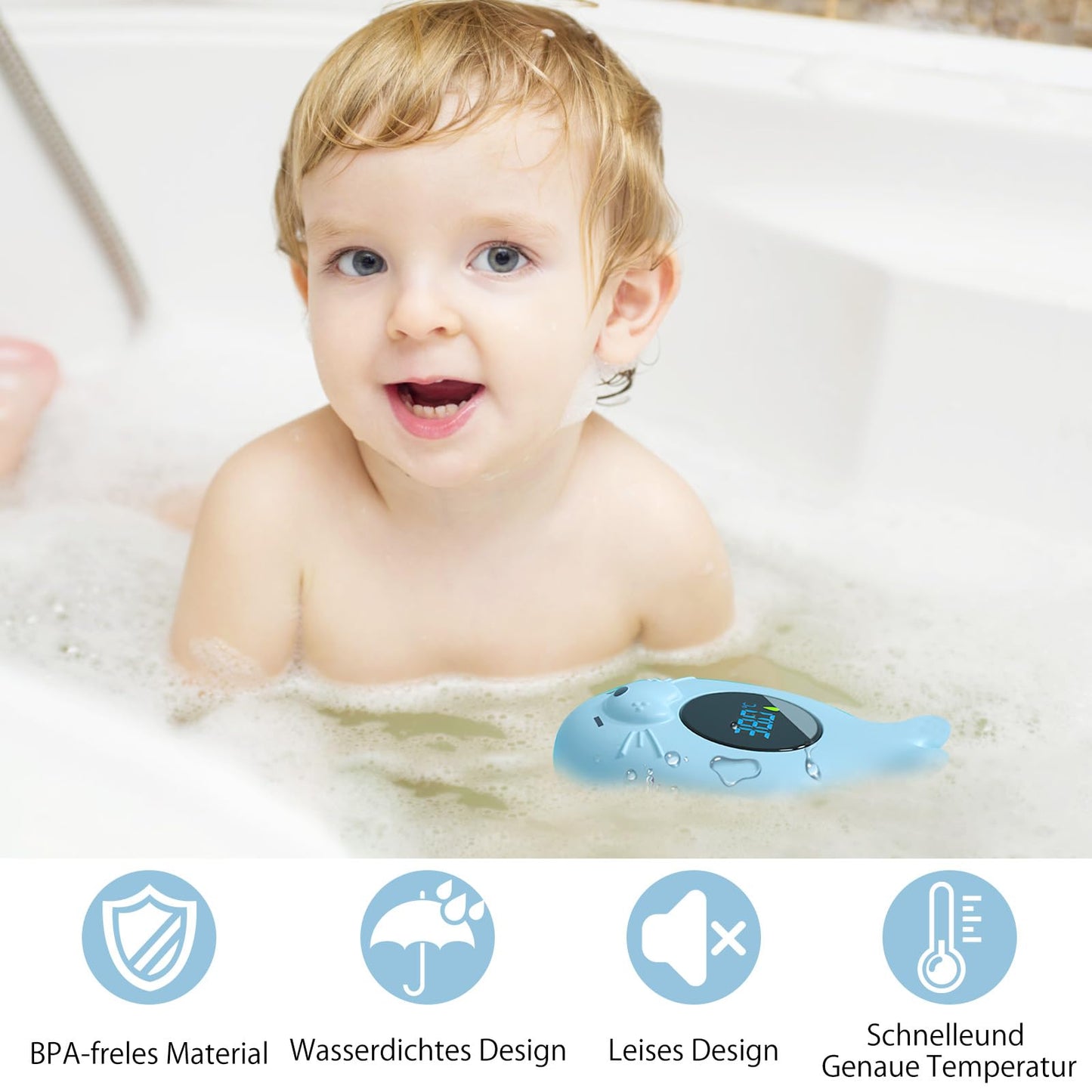Mayaphilos digital bath thermometer for baby, blue, seal-shaped