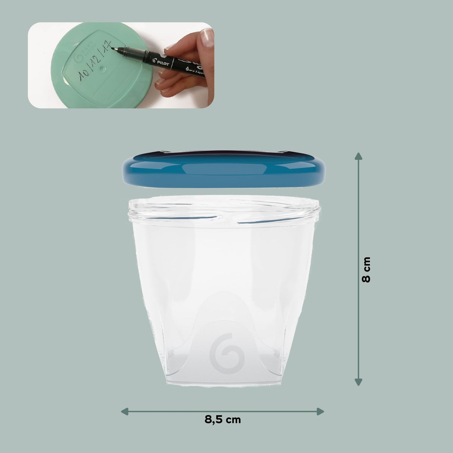 Babymoov beebitoidu säilitustopsid, 6 tk komplekt (240 ml), lekkekindlate silikoonkaantega