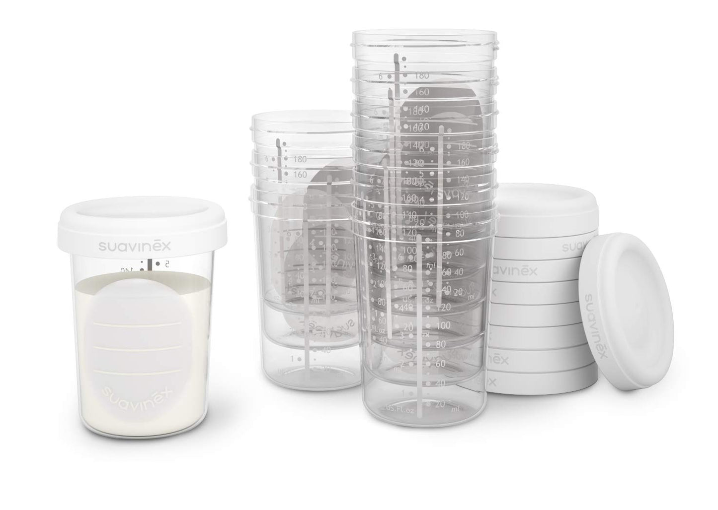 Suavinex säilitustopsid 10 tk komplekt, 200 ml, läbipaistev/valge