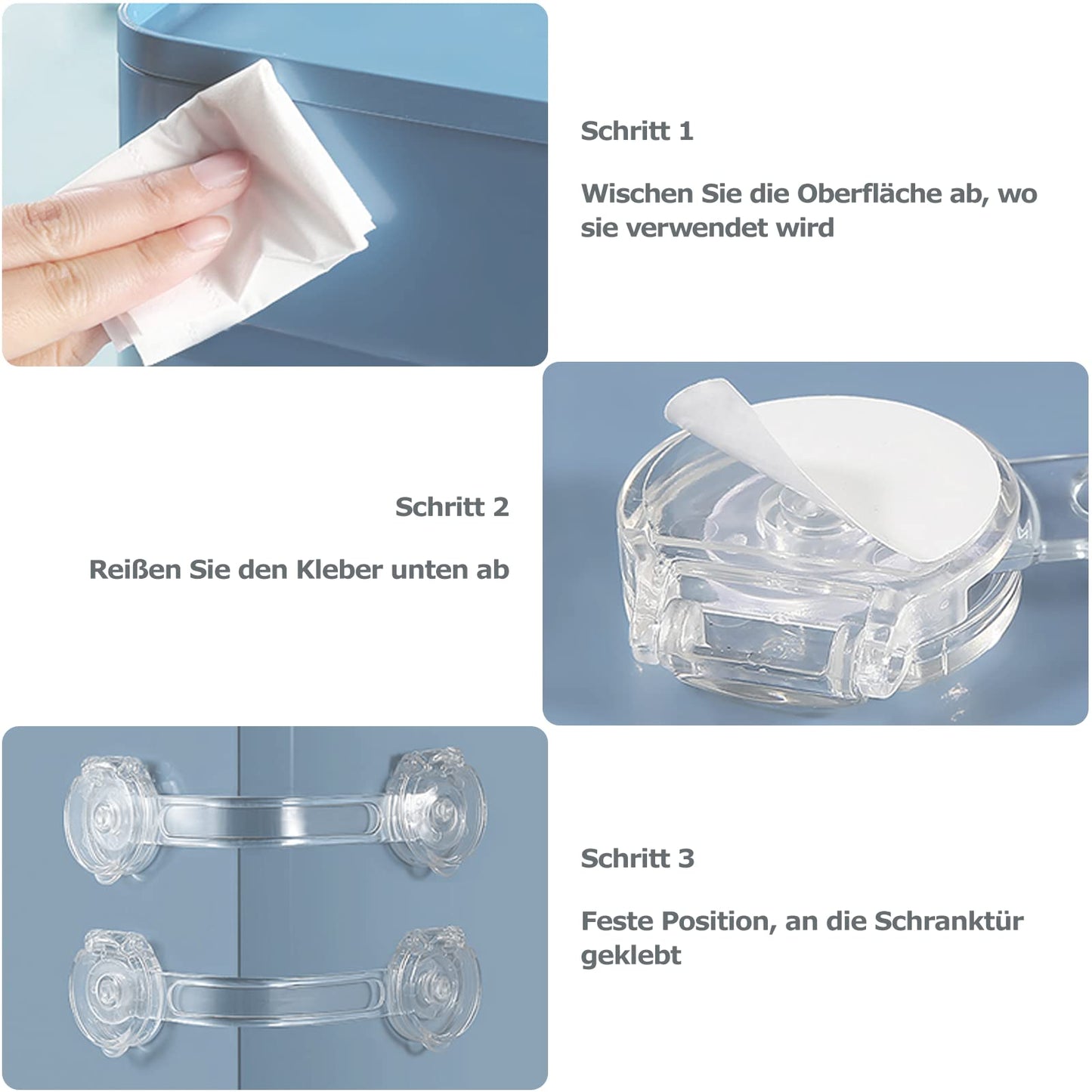 BillyBath transparent cabinet locks for child safety (10 pcs, 2 types)