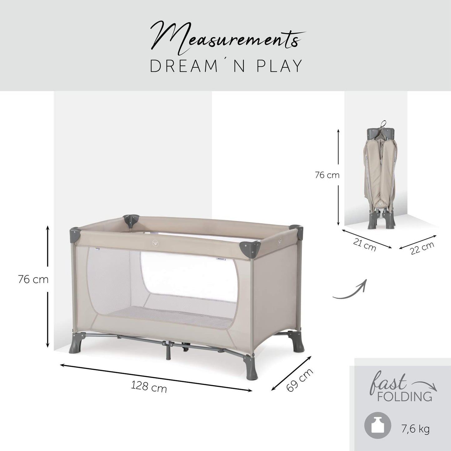 hauck Dream N Play reisivoodi ja mänguaed, kokkupandav, 120×60 cm, beez