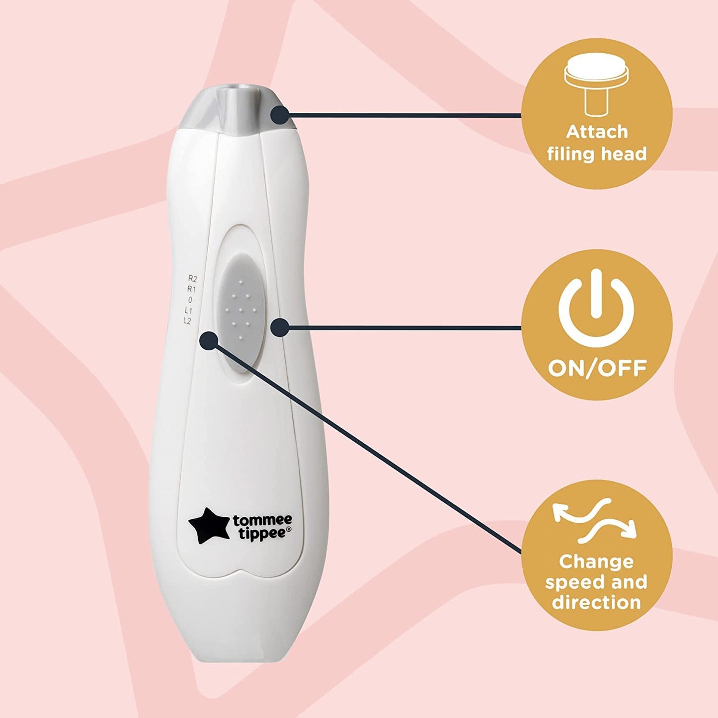Tommee Tippee elektriline beebide küüneviil LED-valgusega, 6 viilimisotsikuga
