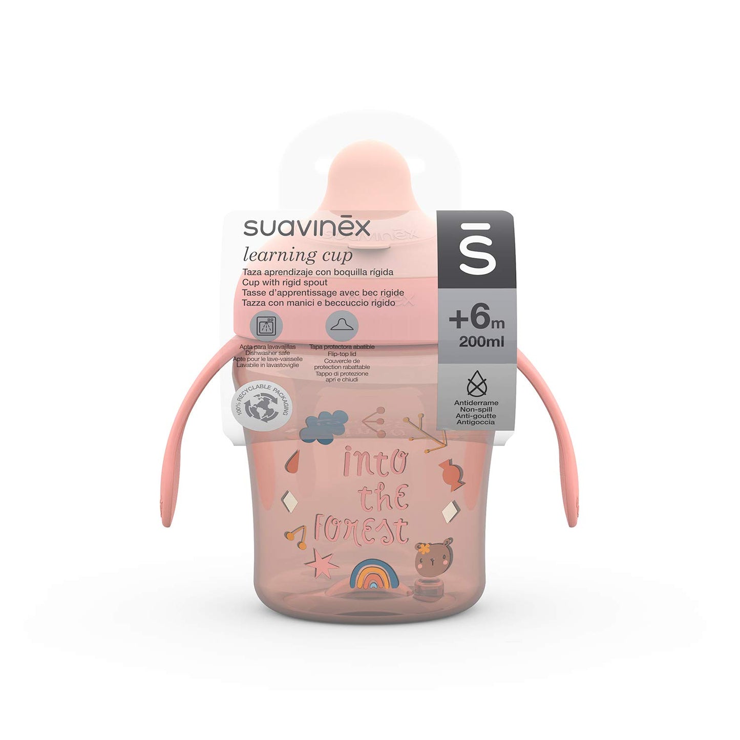 Suavinex õppetass 200 ml, jäik tila, lekkekindel, roosa