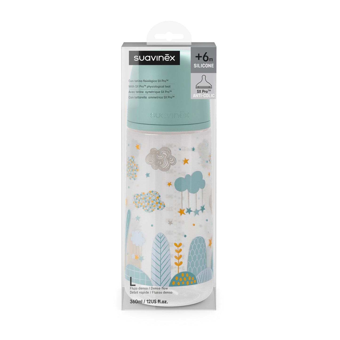 Suavinex SX Pro lutipudel 360 ml, alates 6. elukuust, L-vooluga, sinine Dreams disain