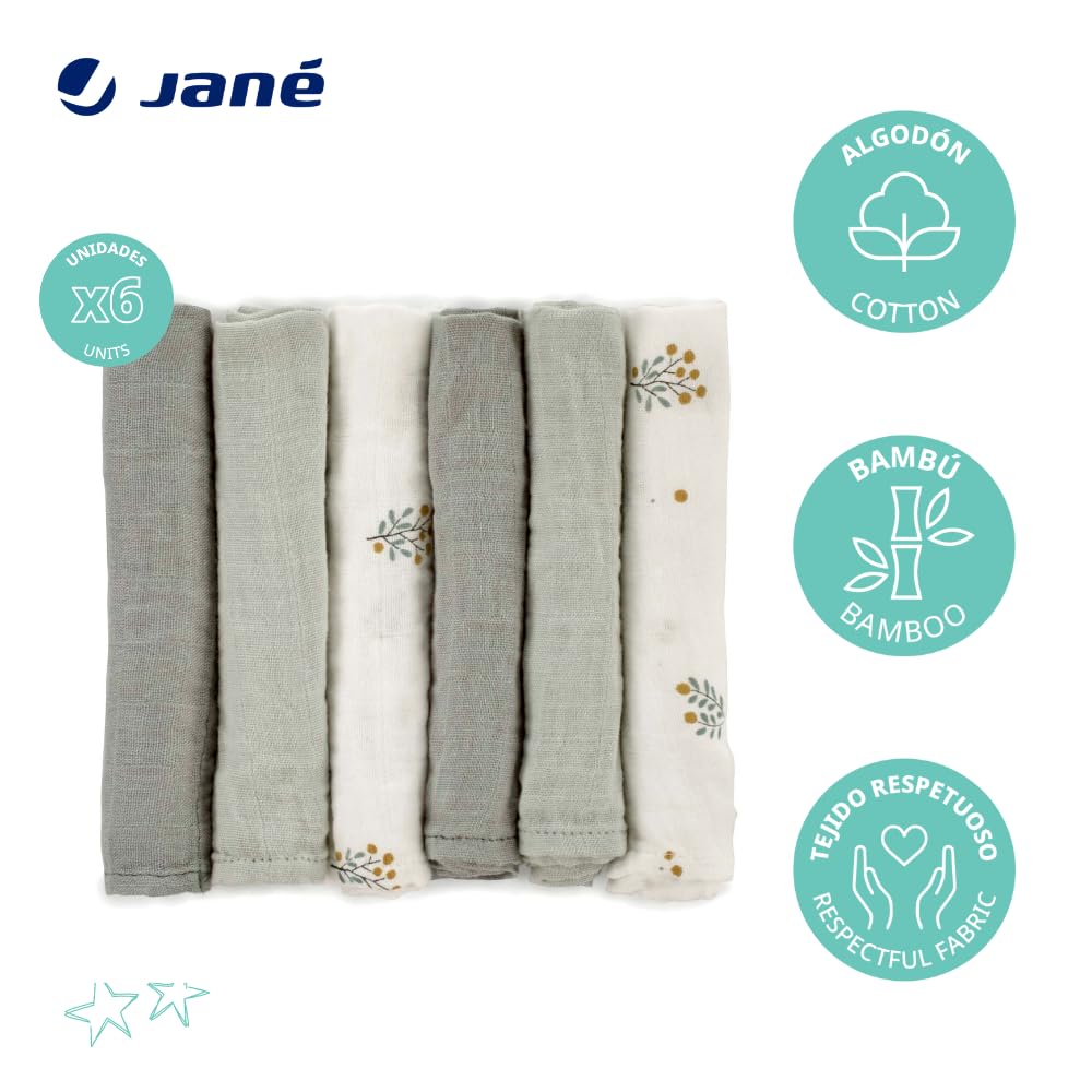 Jané musliinlapid 6 tk, puuvilla ja bambusega, 35 × 35 cm, roheline