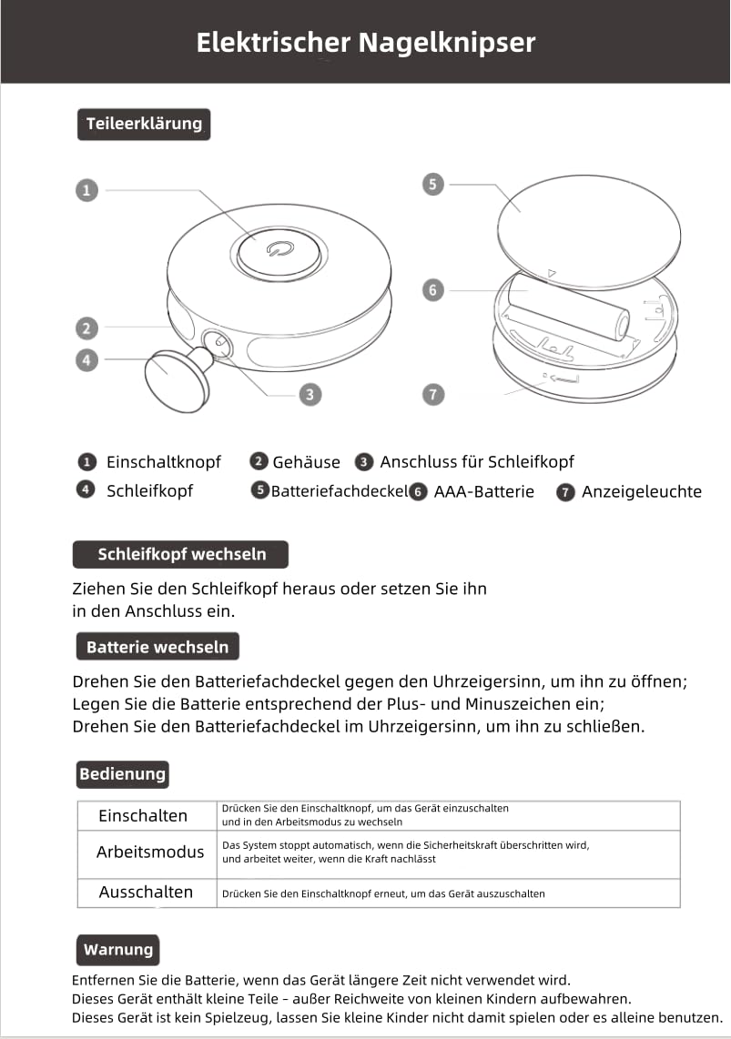 Brencco elektriline beebi küüneviil, 6 vahetatava viiliga, madala müratasemega