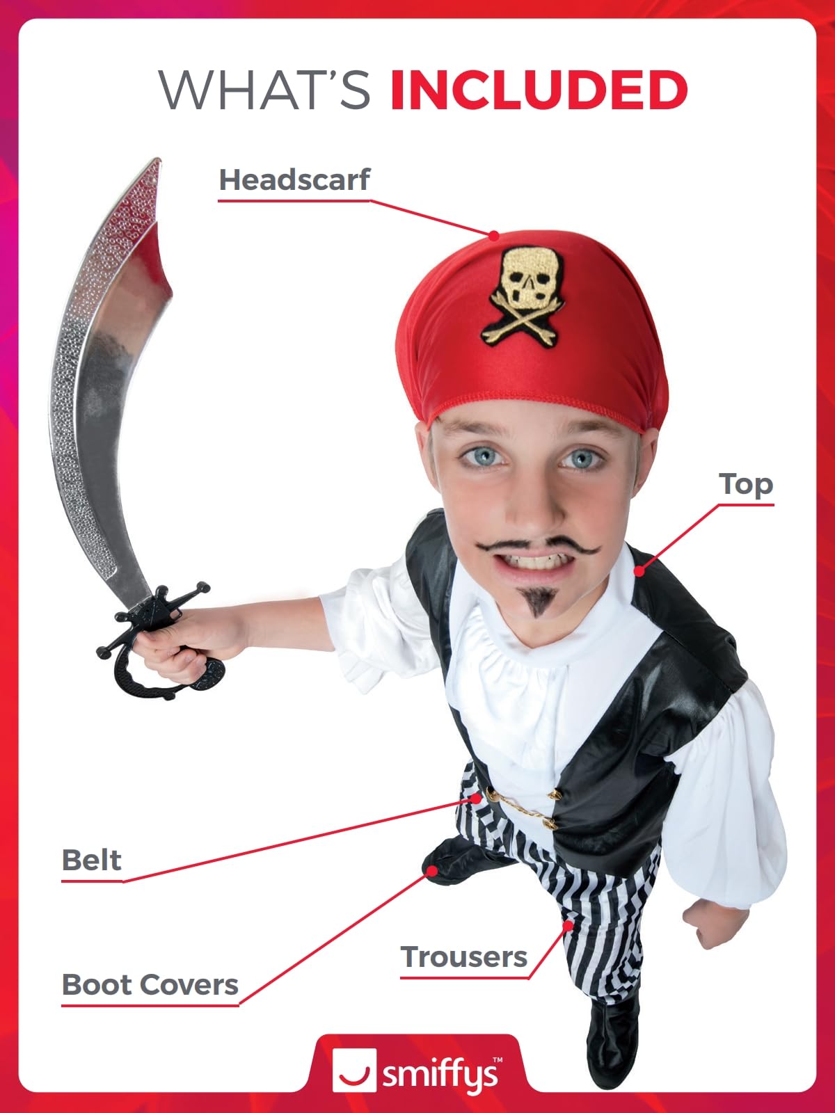 Piratical costume, black and white, 4–6 years