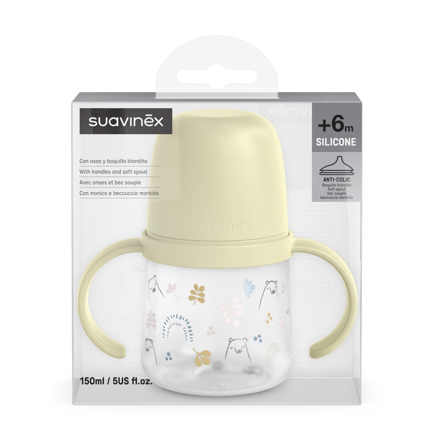 Suavinex Bears treeningtass käepidemetega, 150 ml, roheline