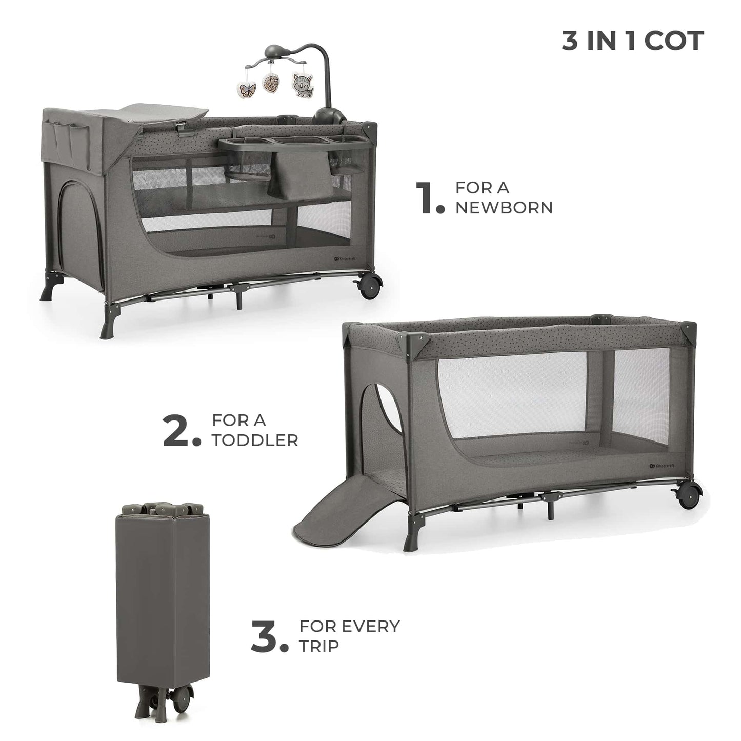 Kinderkraft JOY 2 hall reisivoodi koos lisatarvikutega, kuni 25 kg