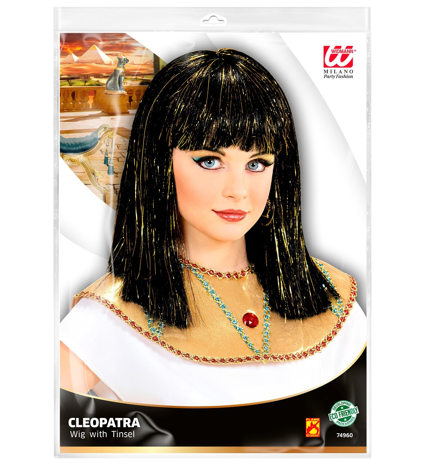 Laste Cleopatra wig, black with golden shimmer threads