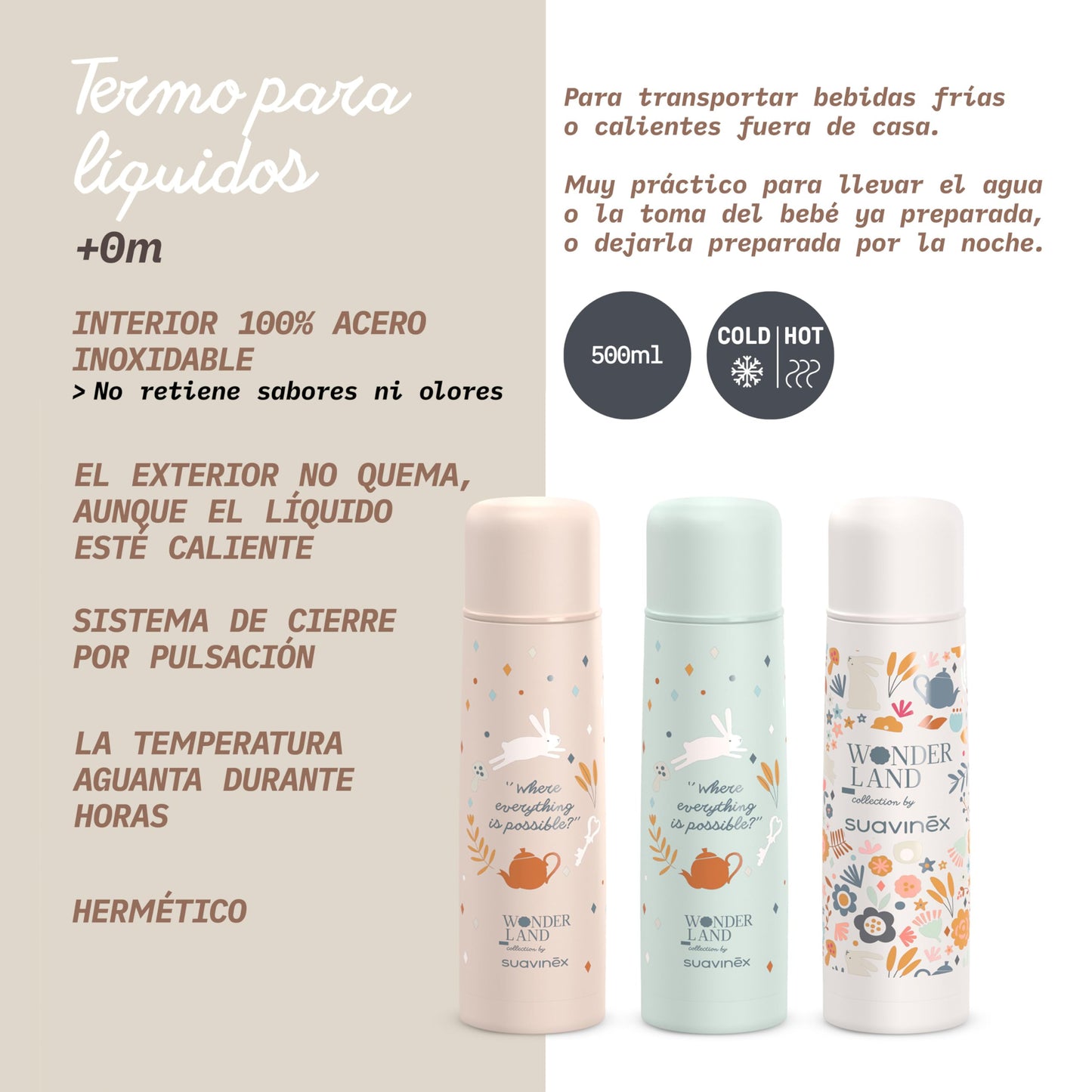 Suavinex roostevabast terasest termospudel 500 ml, roheline (Wonderland kollektsioon)