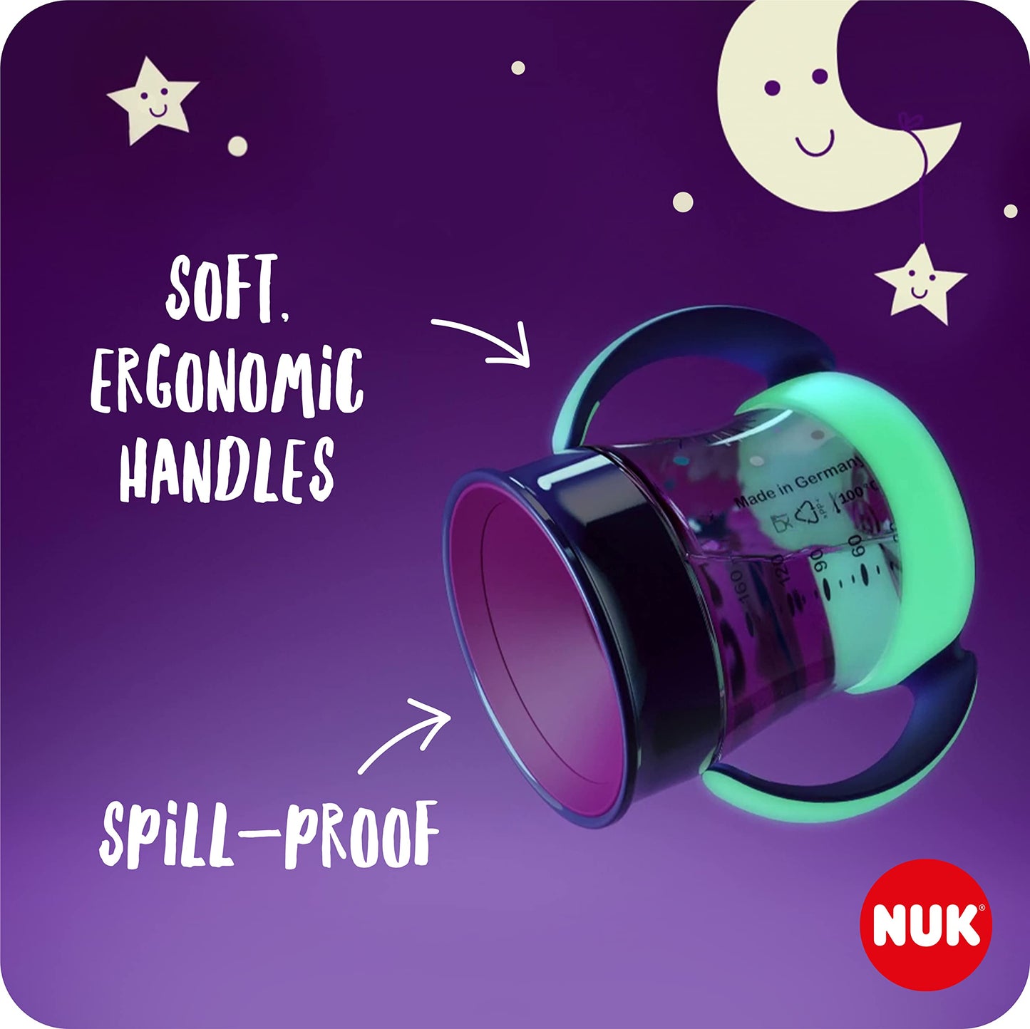 NUK Mini Magic Cup Night joogitops 160 ml (2 tk) – roosa/roheline, helendab pimedas