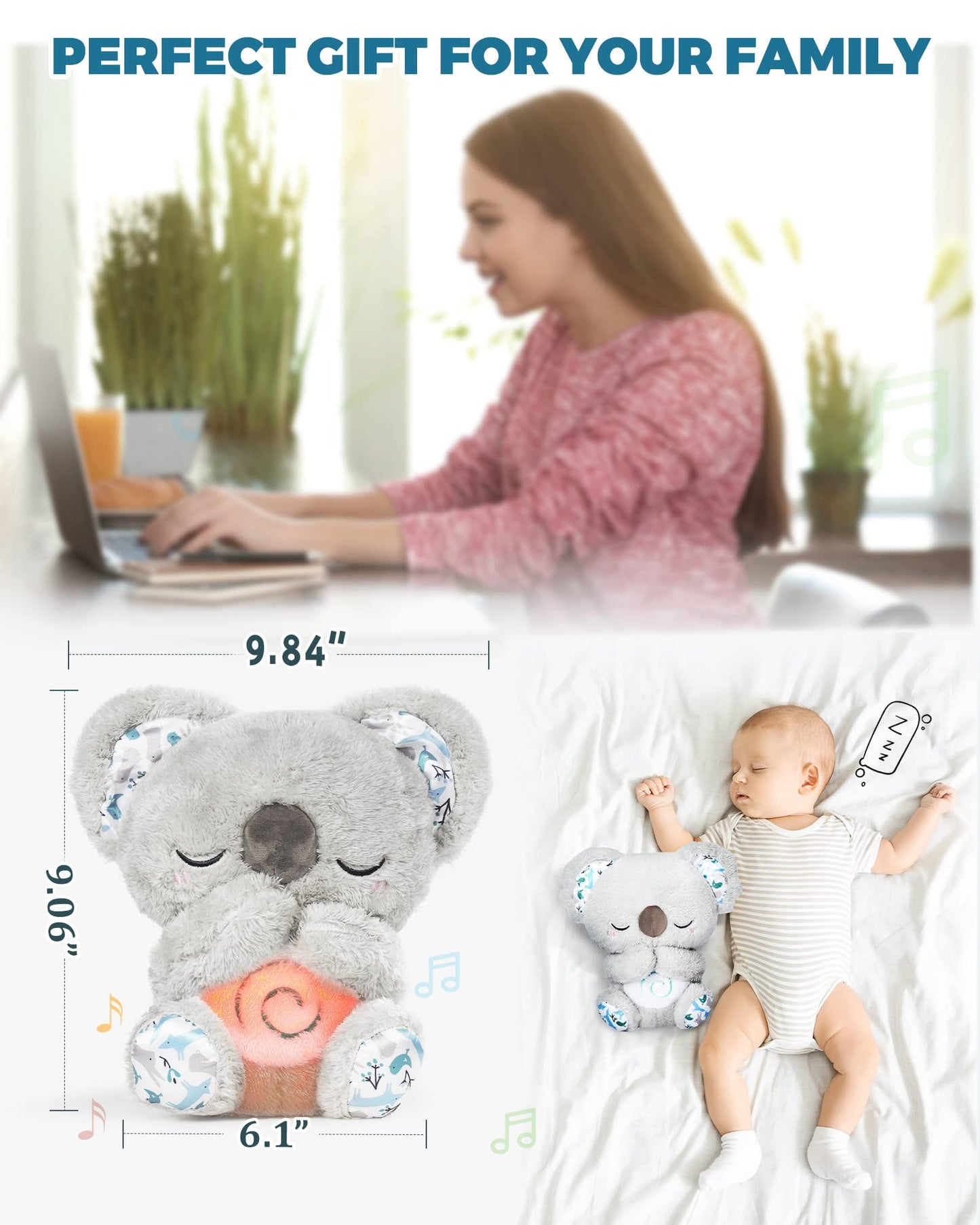 Auby beebide kaisukoala unelaulude ja valge müraga