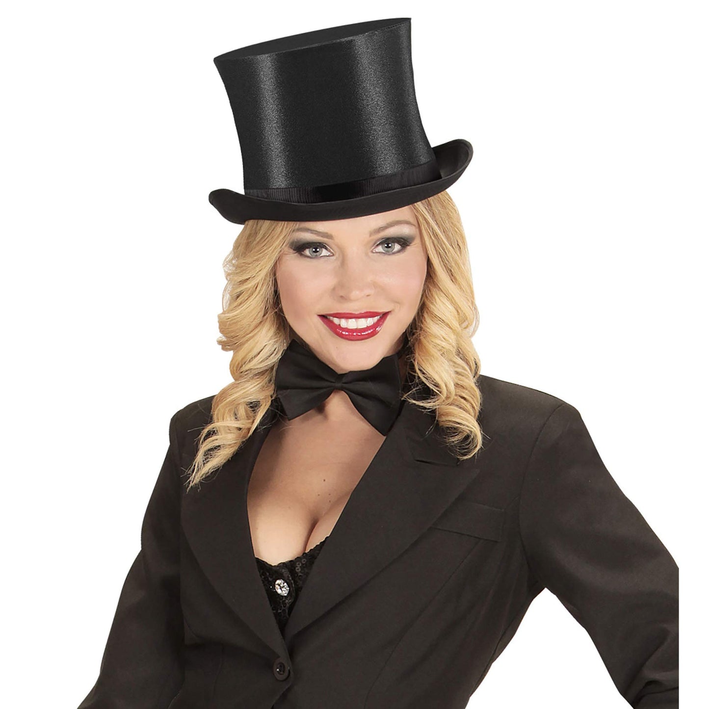 Kostüümi top hat, satin, black, one size fits all