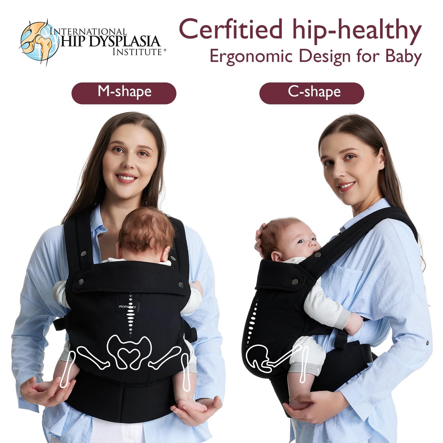 Momcozy ergonoomiline beebikandekott – must, puuvillane, 3-ühes disain (7–20 kg)