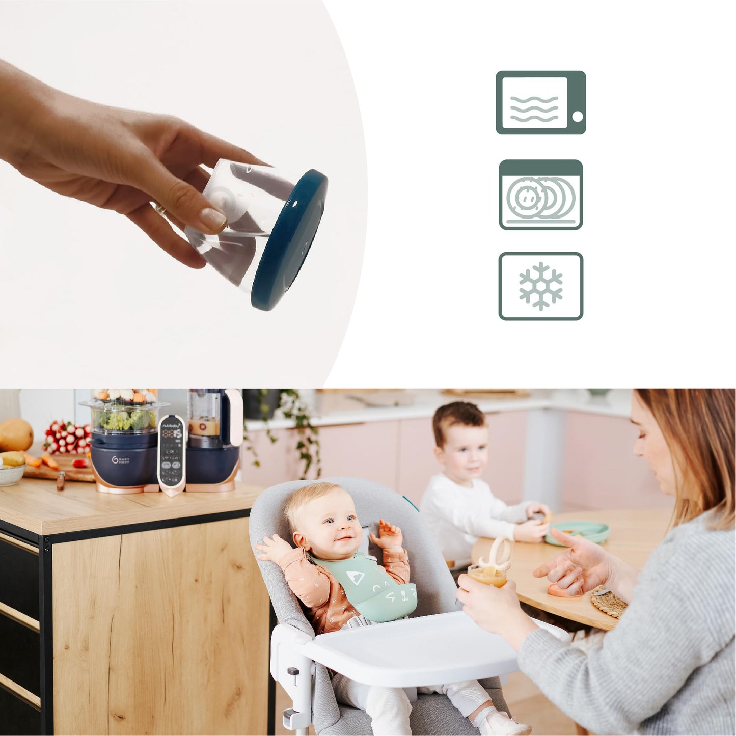 Babymoov beebitoidu säilitustopsid, 6 tk komplekt (240 ml), lekkekindlate silikoonkaantega