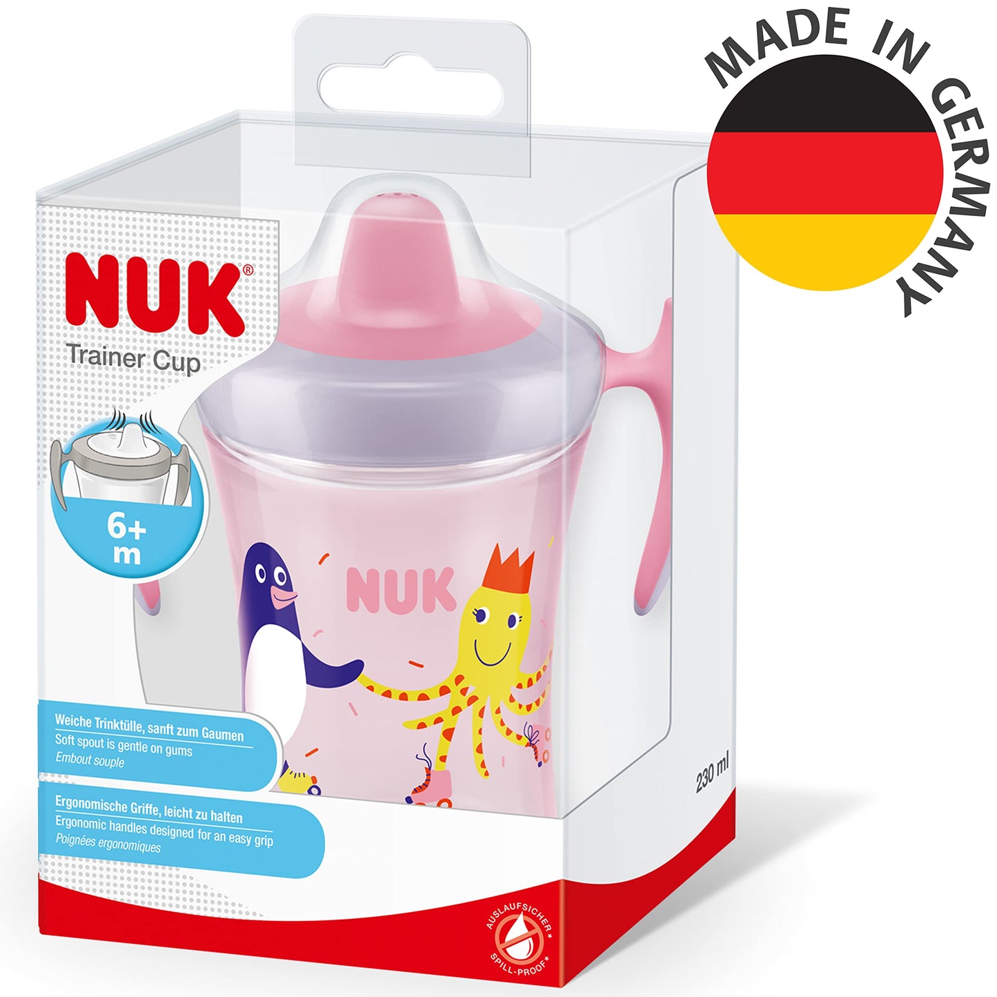 NUK Trainer Cup 230 ml, roosa pingviin, 6+ kuud