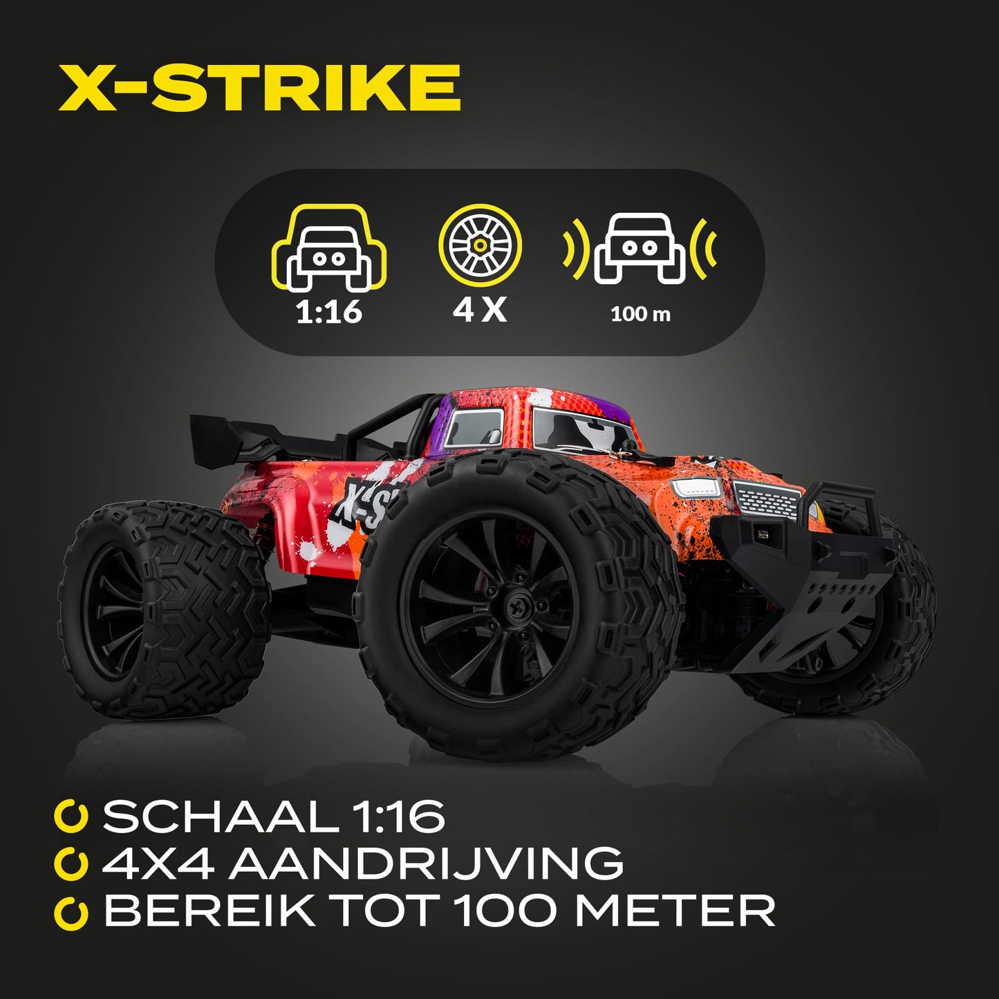 Overmax X-Strike puldiauto – 45 km/h, 4WD, LED-tuled, 2 akuga komplekt