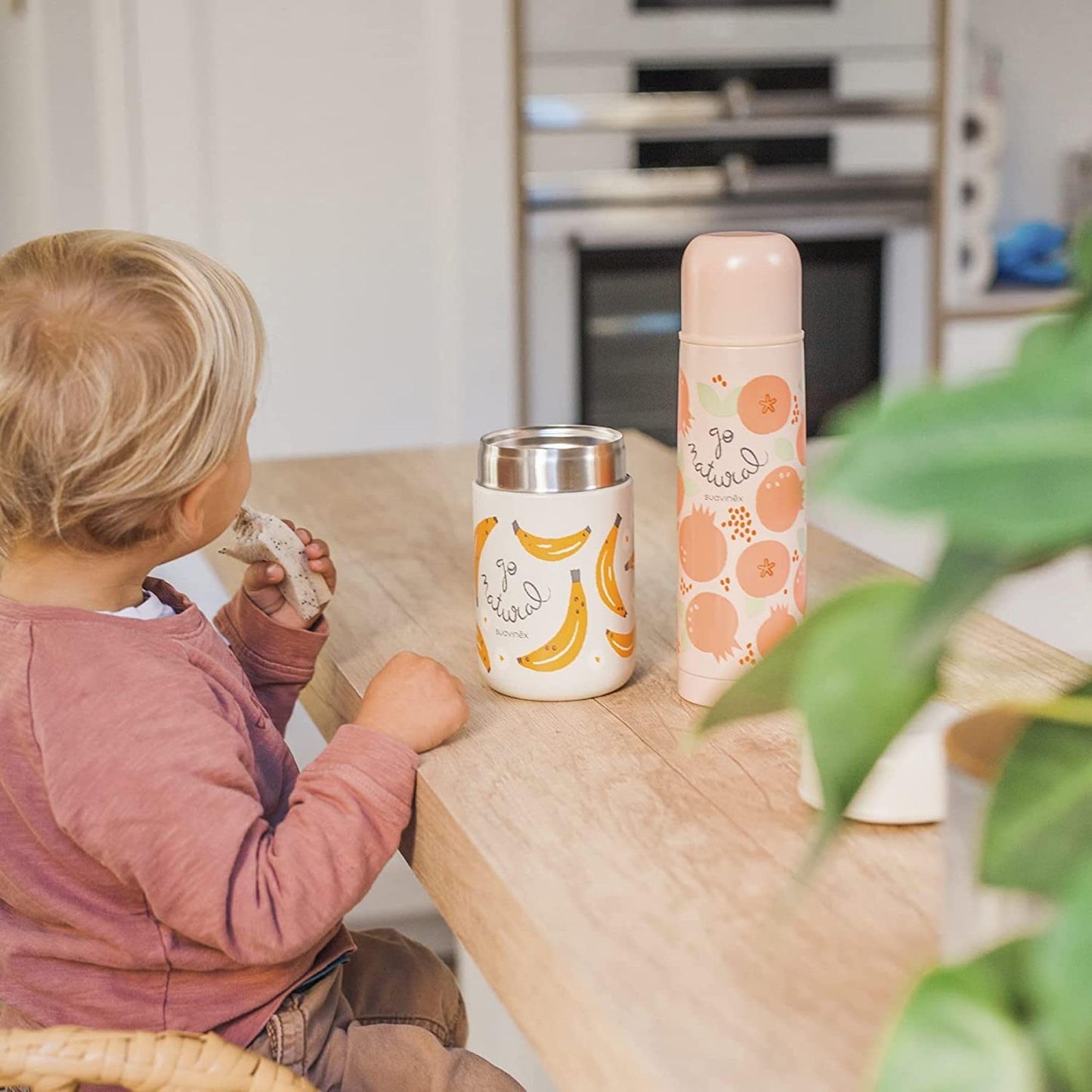 Suavinex roostevabast terasest beebitoidutermos 400 ml, hall, banaanimustriga