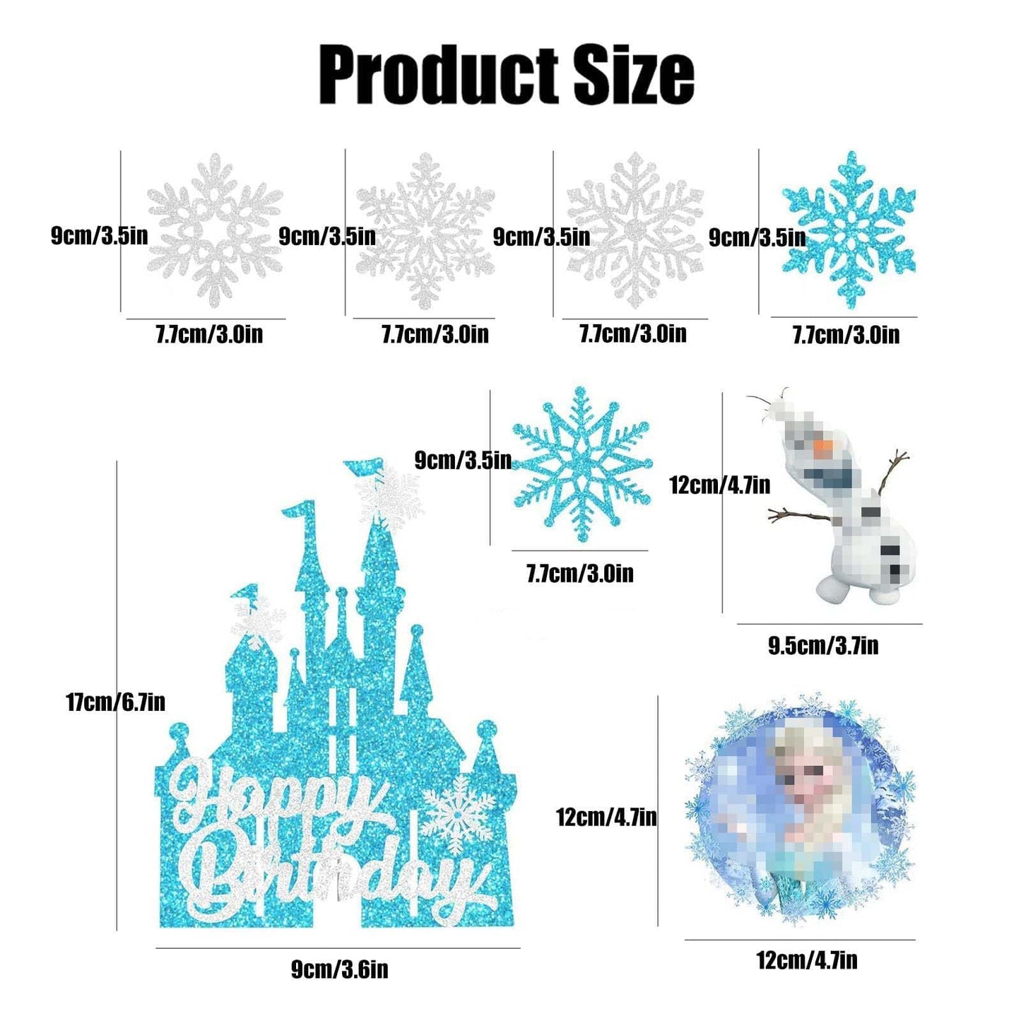 Dinghaole „Frozen” tordikaunistused tüdrukutele, 8 tk – lumehelbe teemaline sünnipäevakomplekt