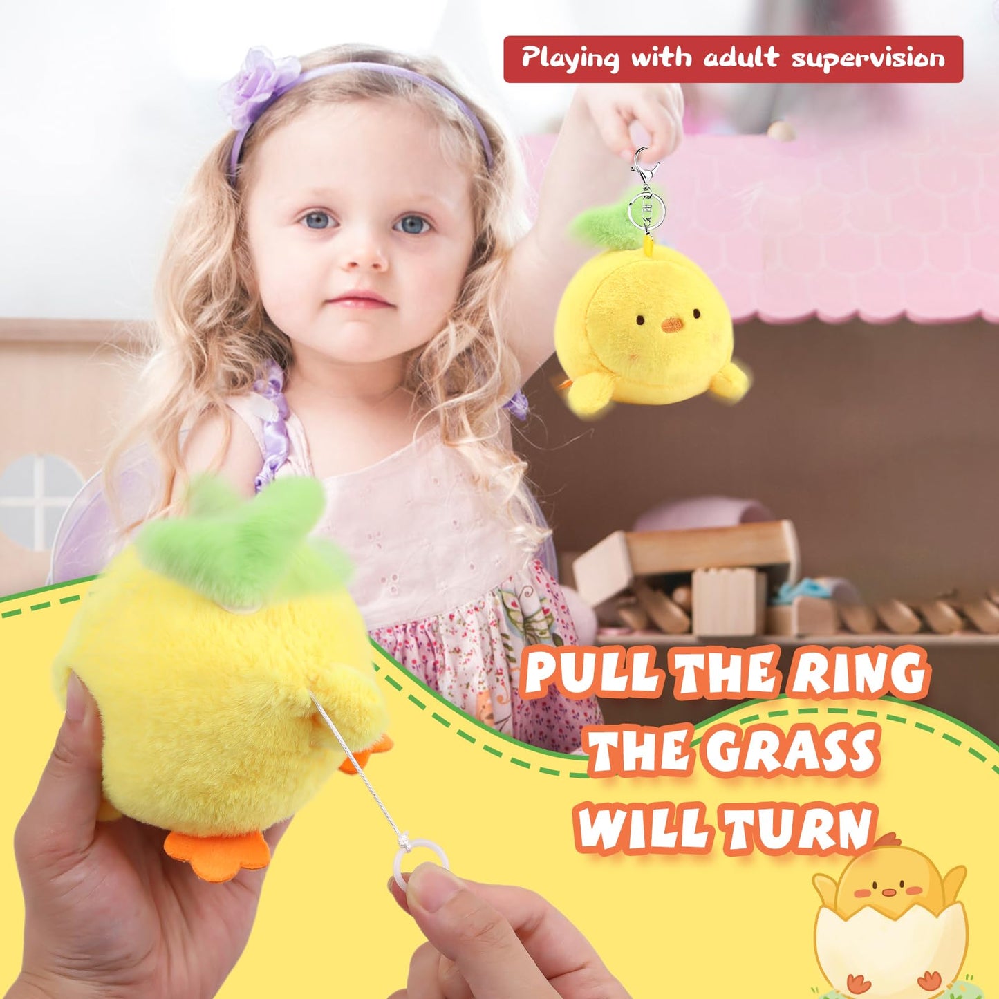 ANBOOR small interactive plush toy with keychain, 14 cm, duck