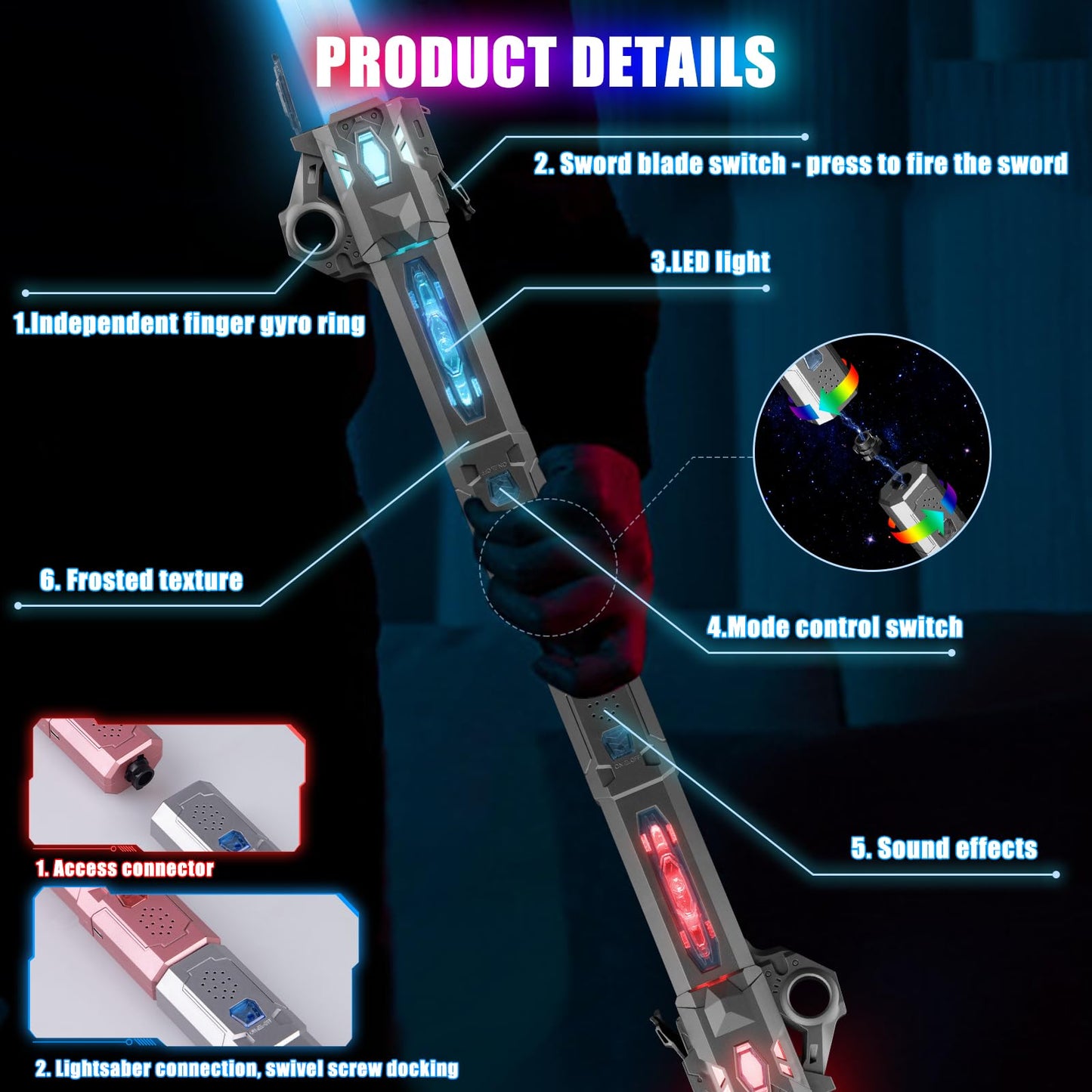 Moocuca children's USB rechargeable laser sword with light and sound, 7 colors