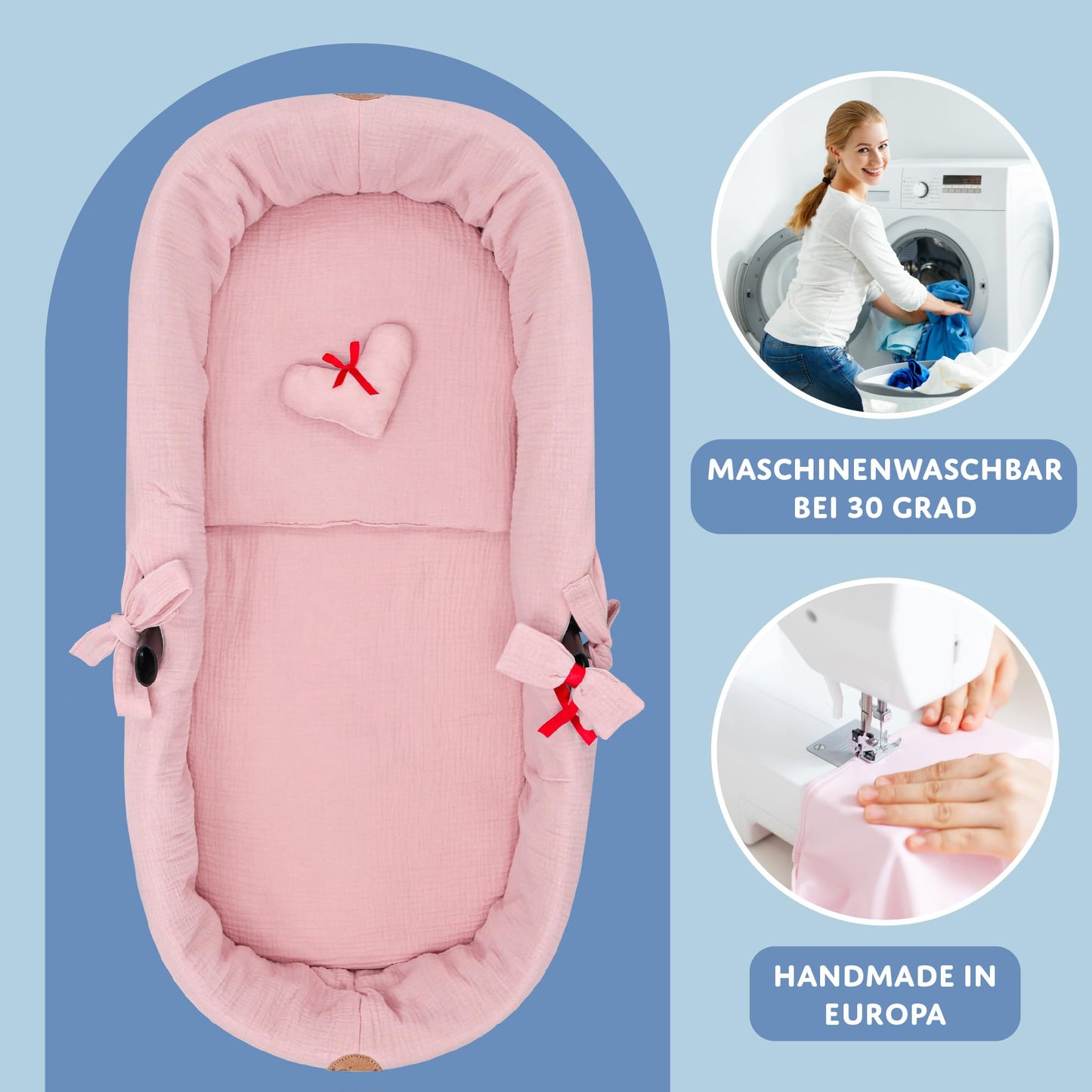 Totsy Baby musliinkangas vankrikorvi sisu (3-osaline komplekt), roosa