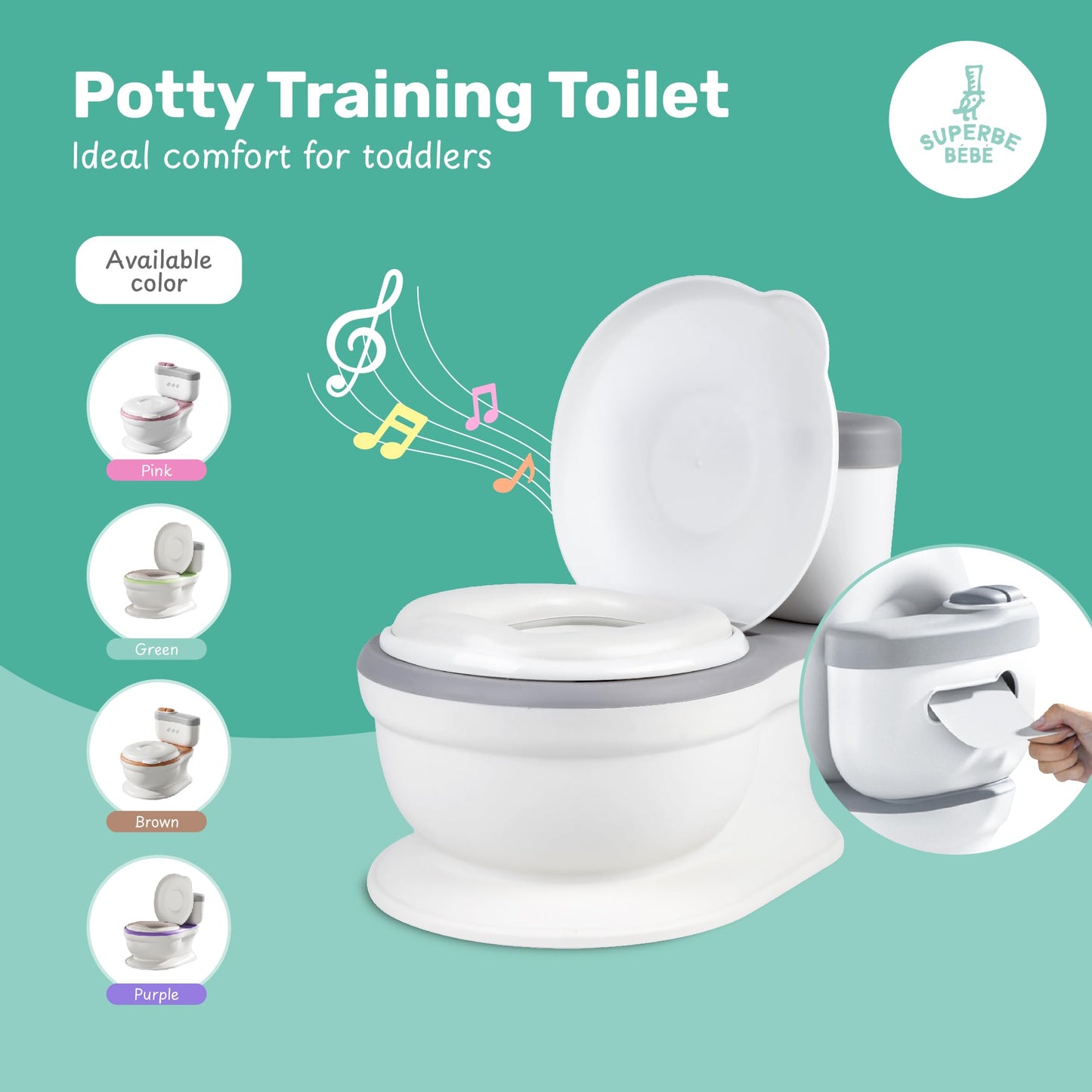 Superbé Bébé heliefektiga treeningpott muusika ja eemaldatava anumaga