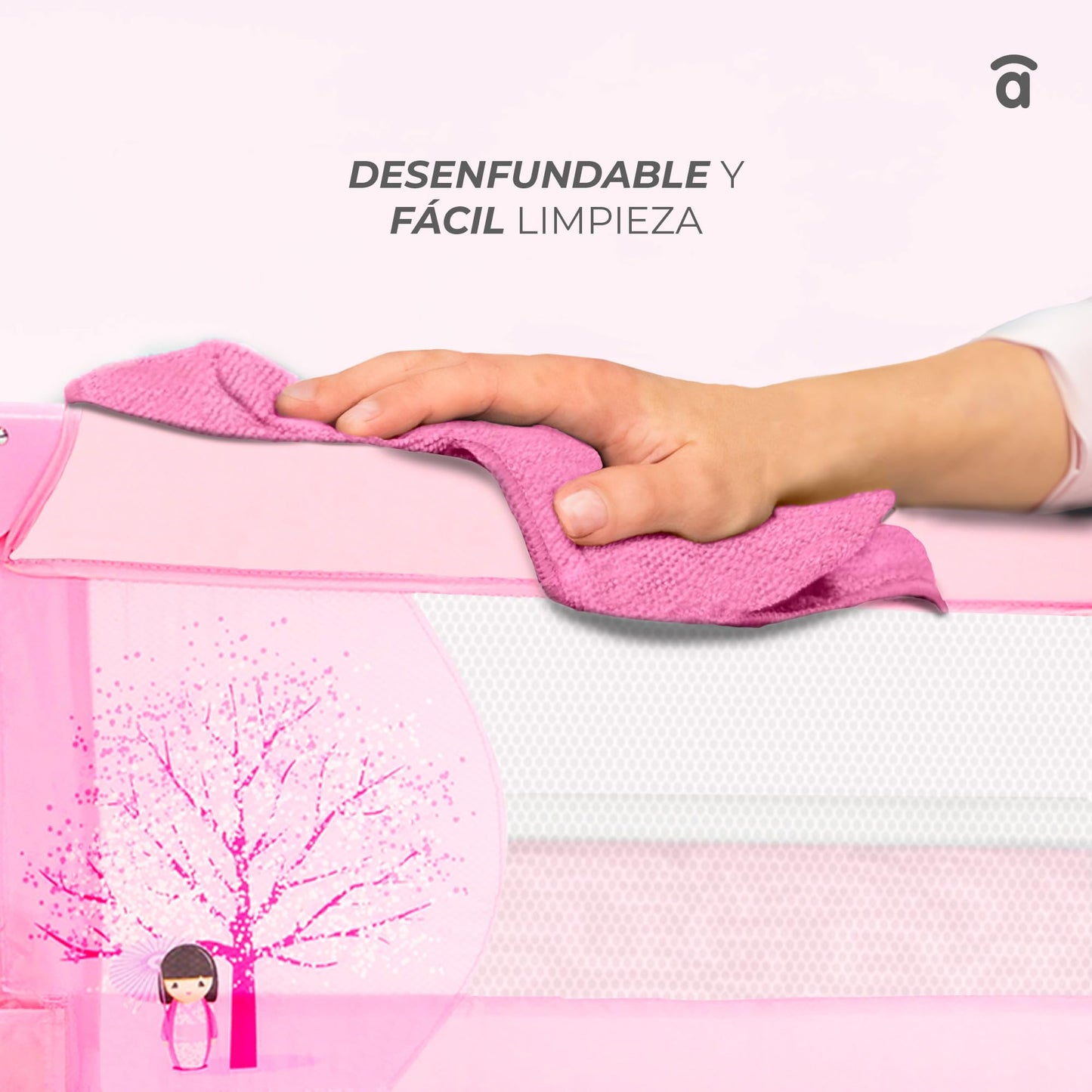 Asalvo voodipiire 150 cm, kokkupandav, kandekotiga, beež tähtedega, mudel 23292