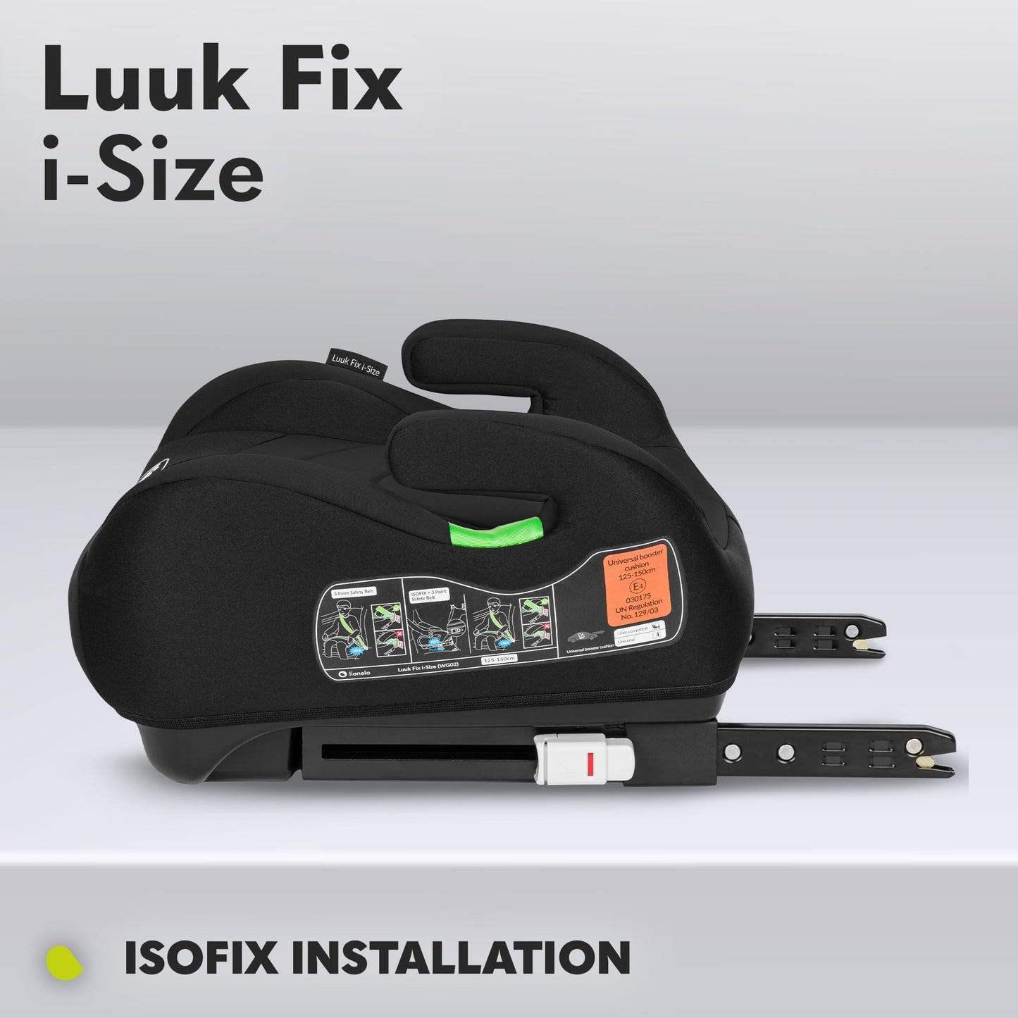 Lionelo Luuk FIX I-Size turvaiste ISOFIX 22–36 kg / 125–150 cm, must karbon