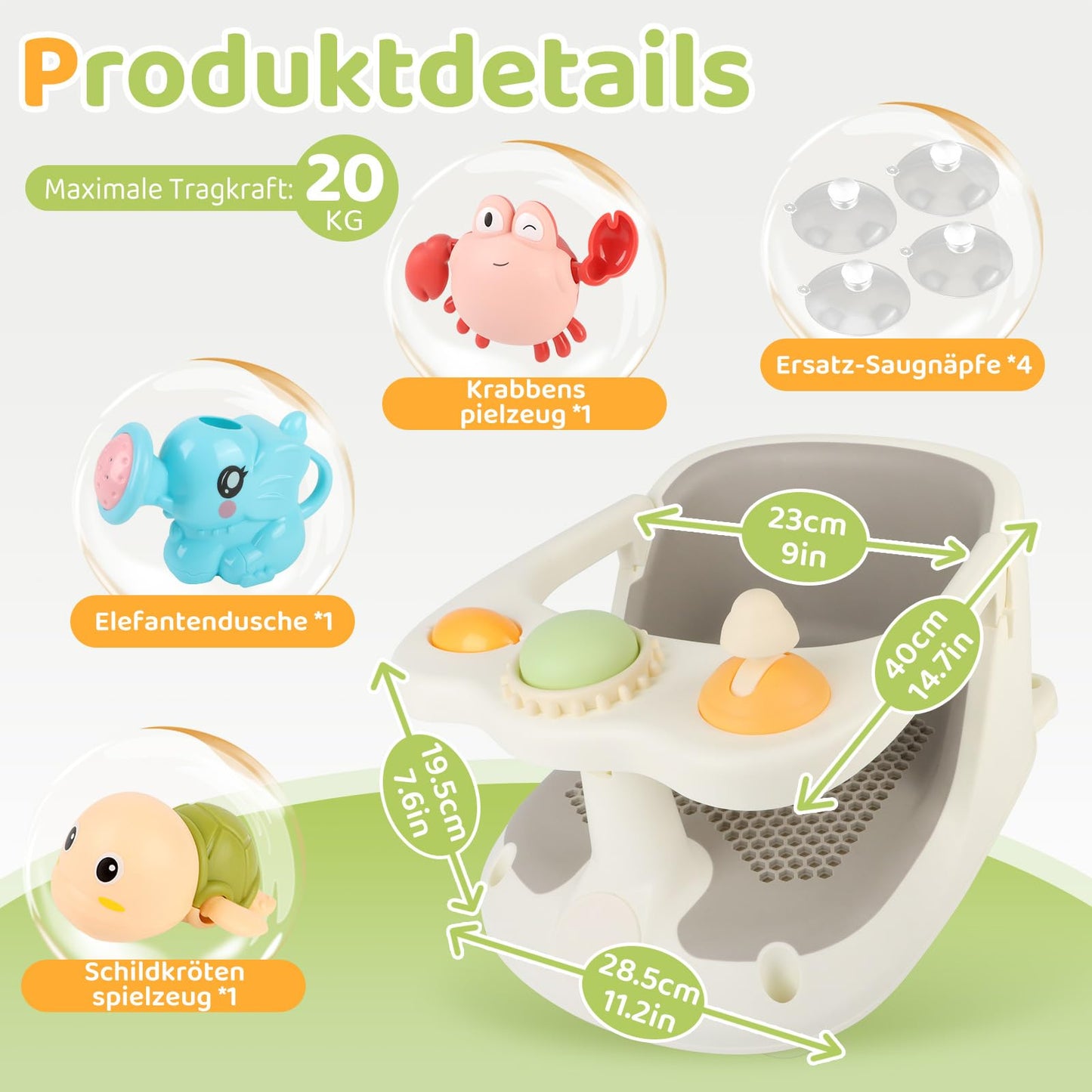 Aragallant baby bath seat with toys, 6–18 months, white