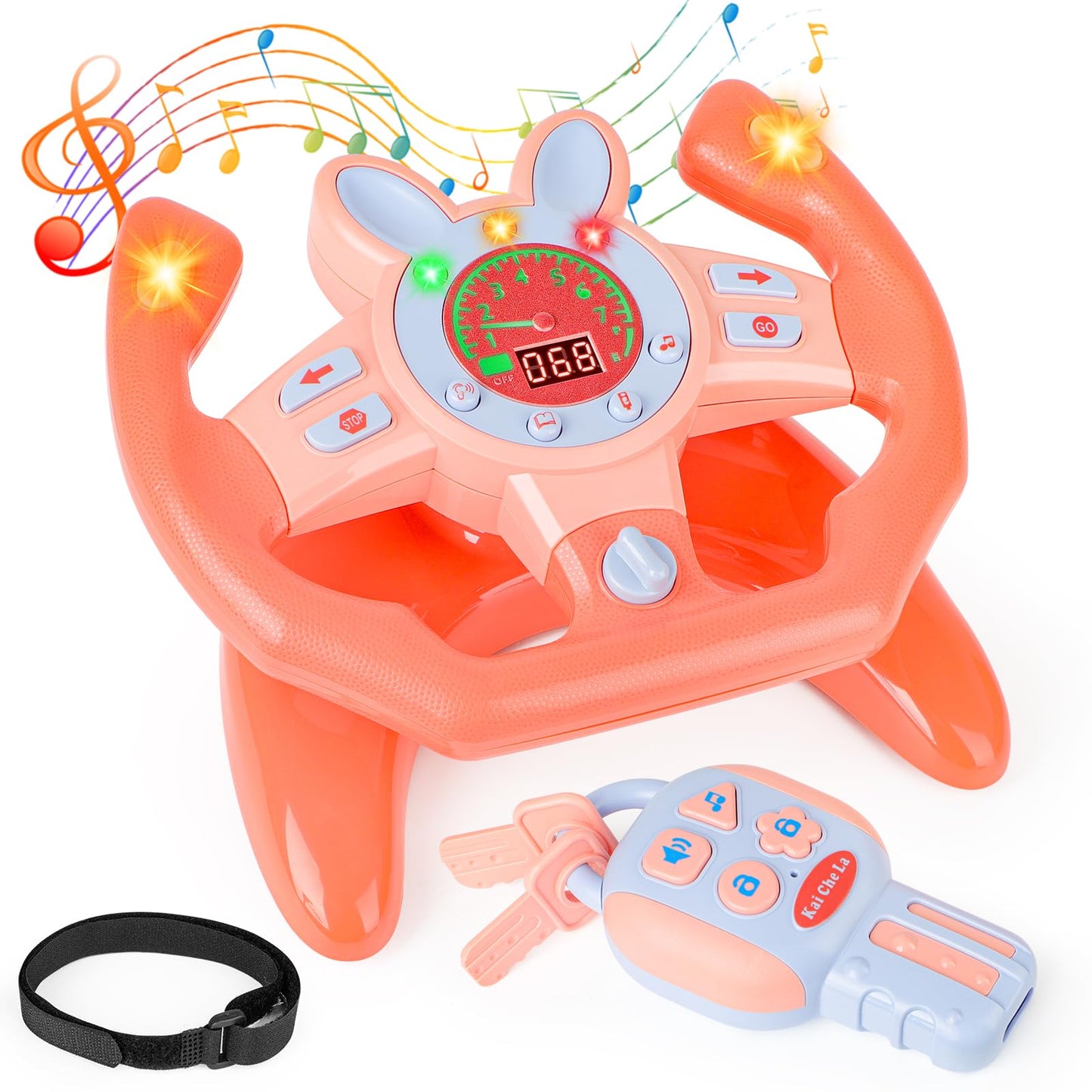 Interaktive children's driving simulator with sounds and lights, pink