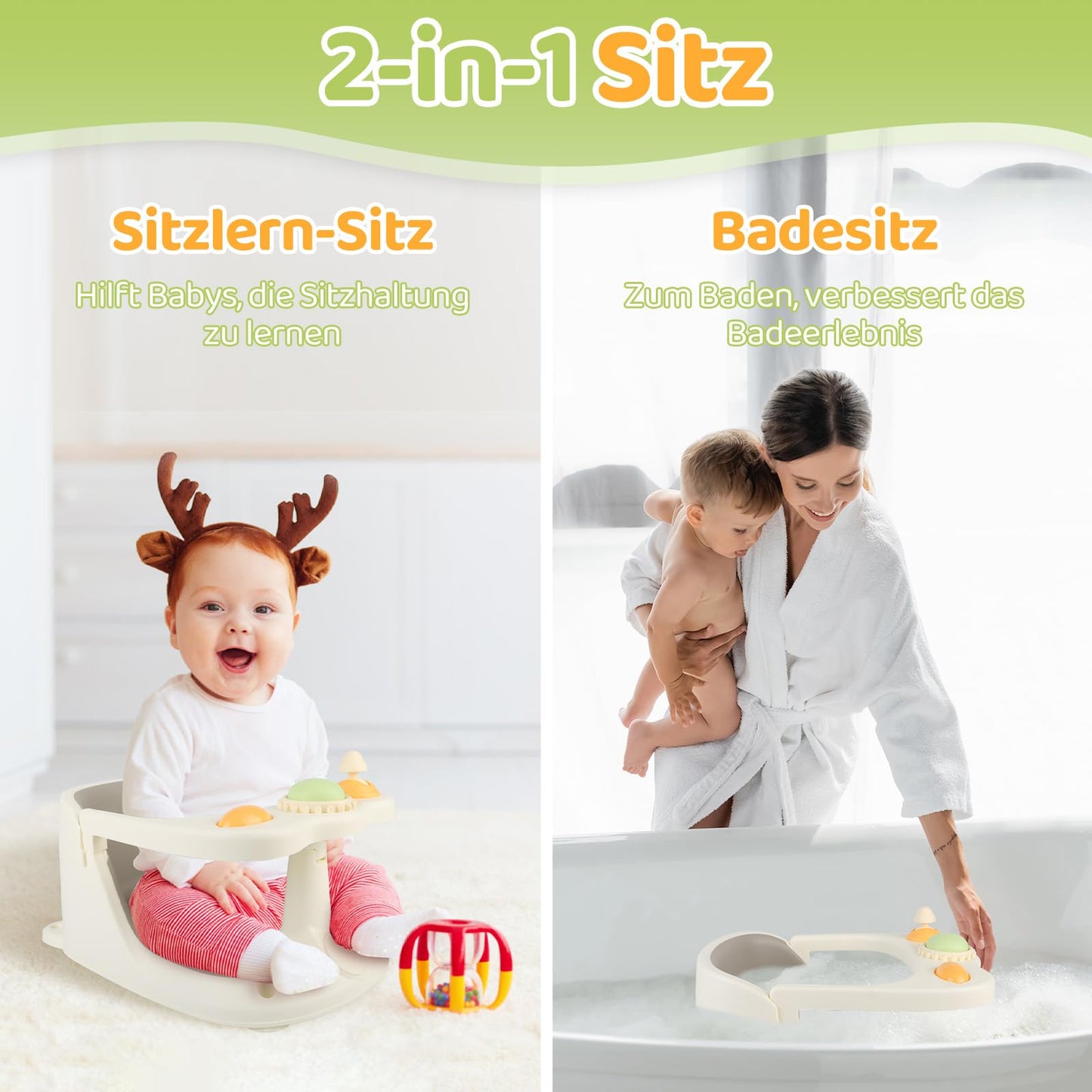 Aragallant baby bath seat with toys, 6–18 months, white