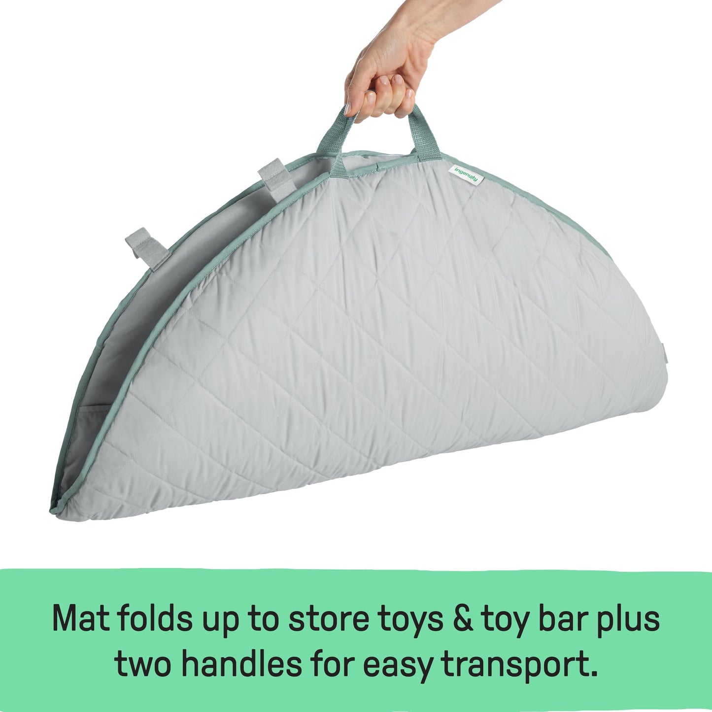 Ingenuity Cozy Spot pööratav tegevusmatt ja mängukaar puidust riputuslatiga, Loamy