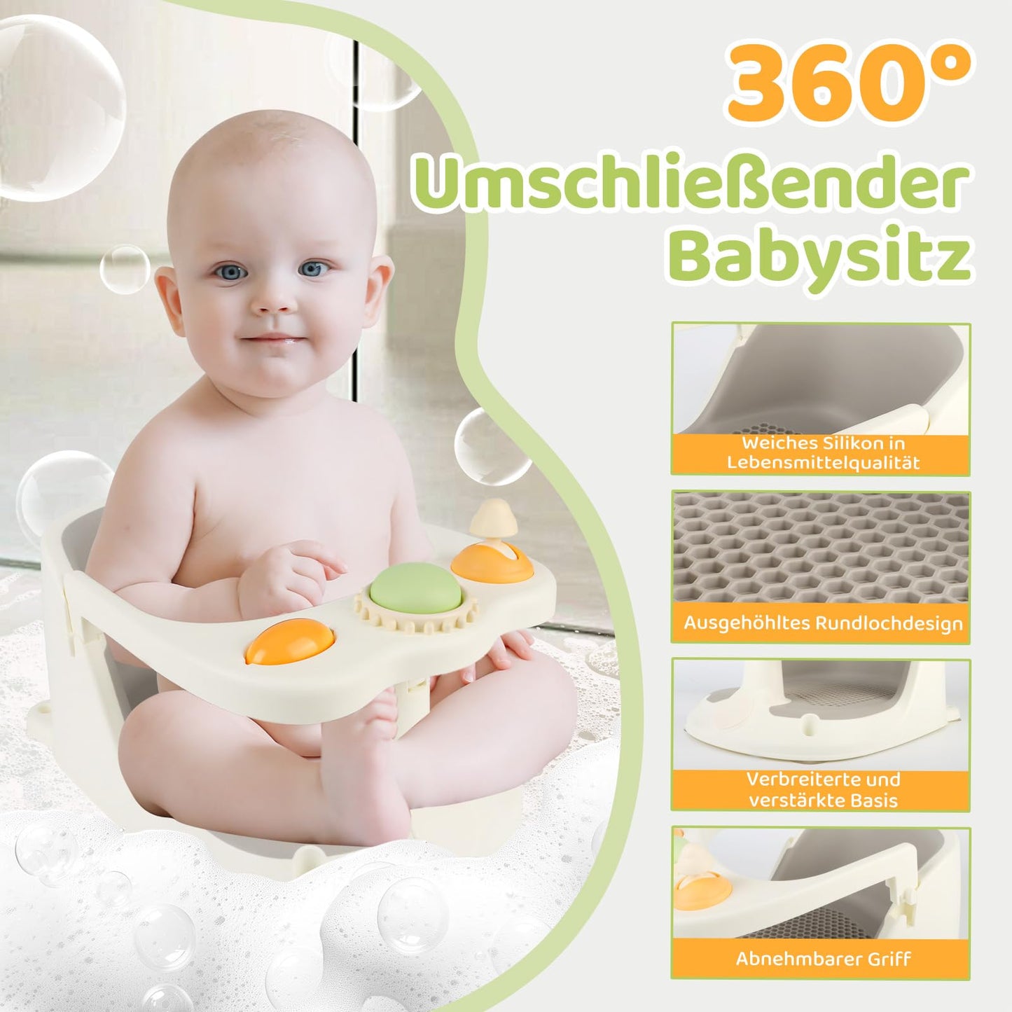 Aragallant baby bath seat with toys, 6–18 months, white