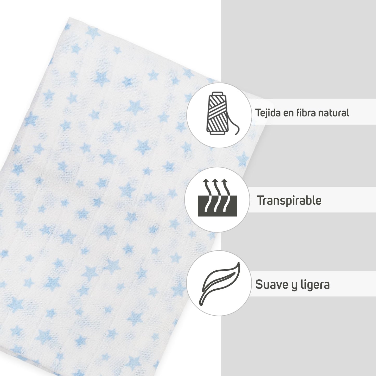 Ti TIN 100% puuvillane musliintekk, hallide tähtedega, 120×120 cm