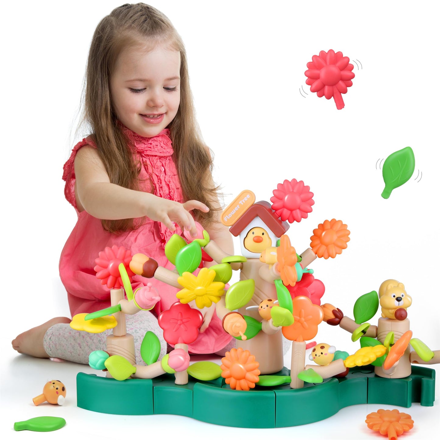 DIY flower garden construction toy, 91-piece set with storage box, 3–6 years