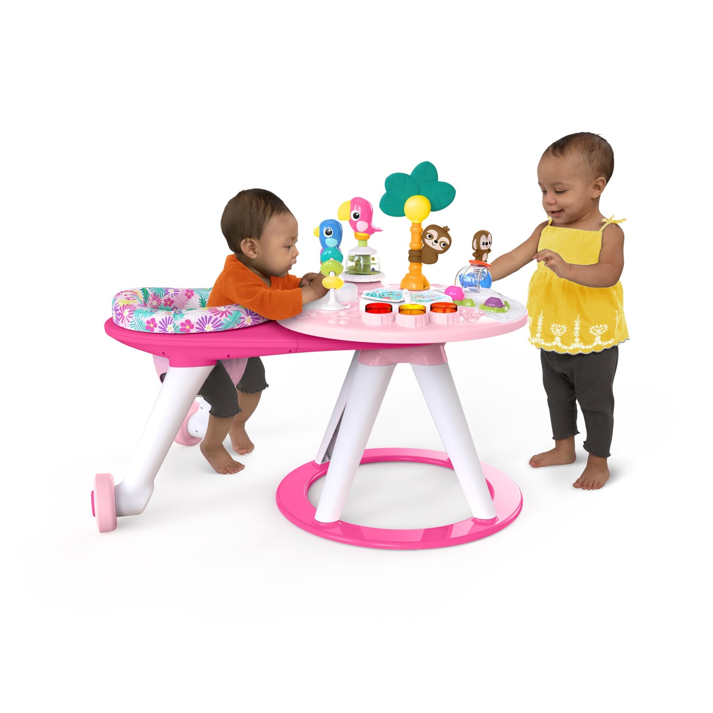 Bright Starts Around We Go Tropic Coral 2-in-1 play center and activity table, pink