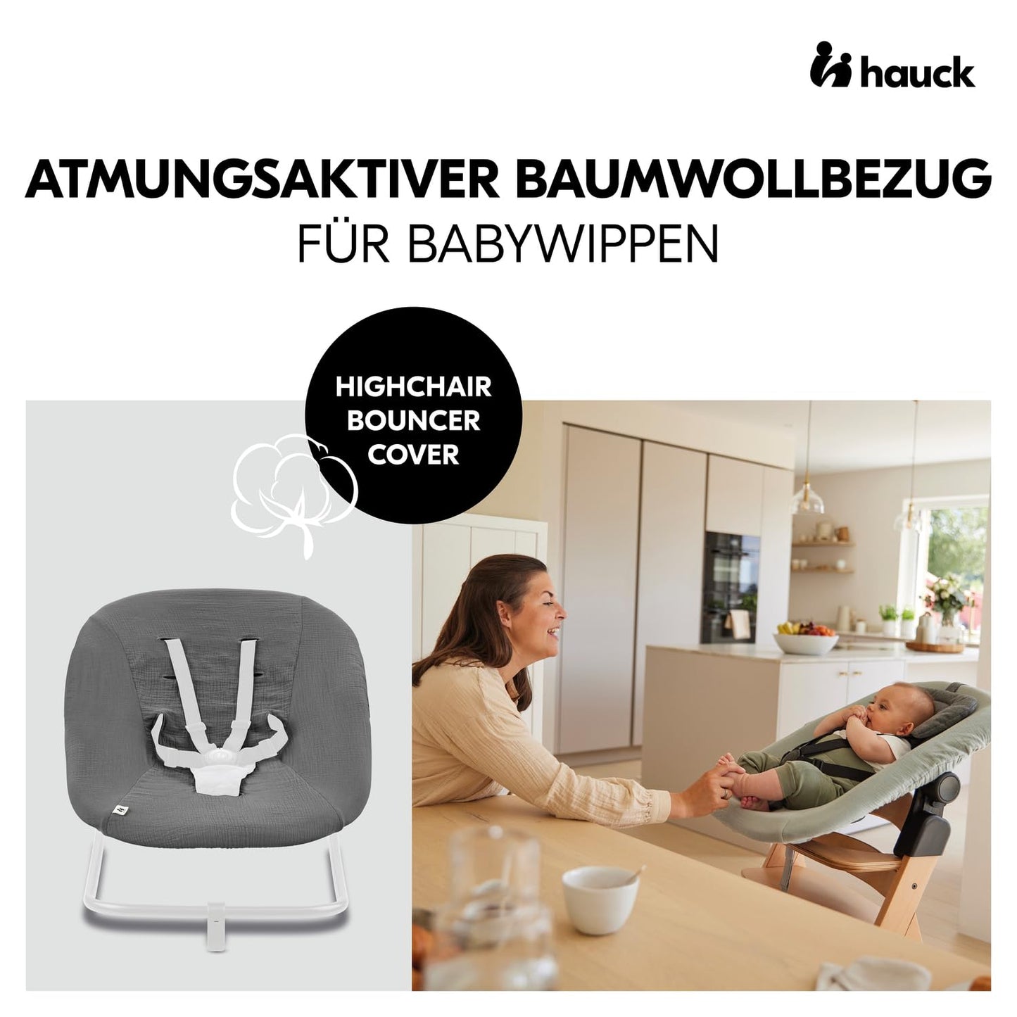 hauck Highchair Bouncer (Eco) kaitsekate, musliinpuuvill, hall