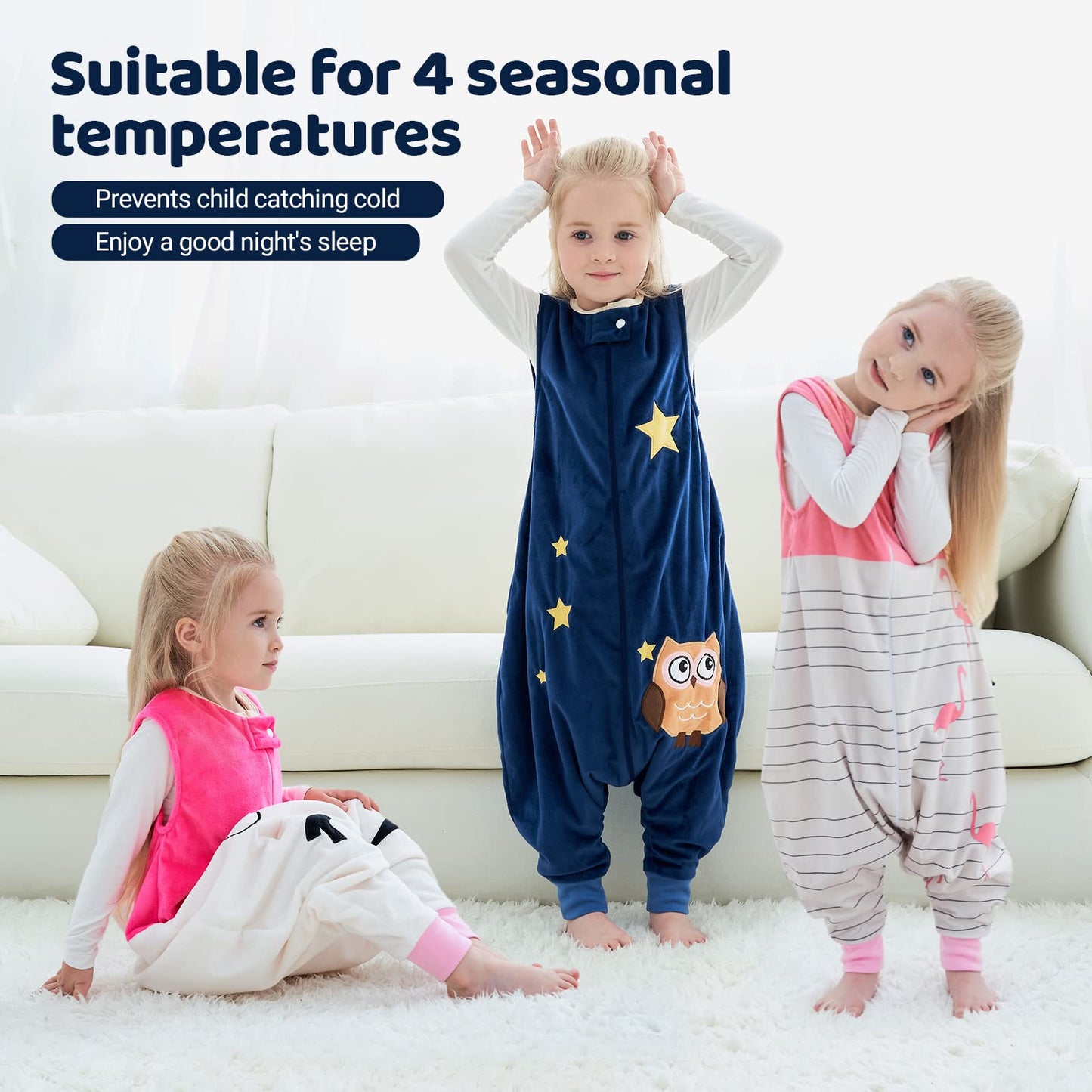 Vine sleeping bag with feet, TOG 1.5, 5-6 years, dark blue owl