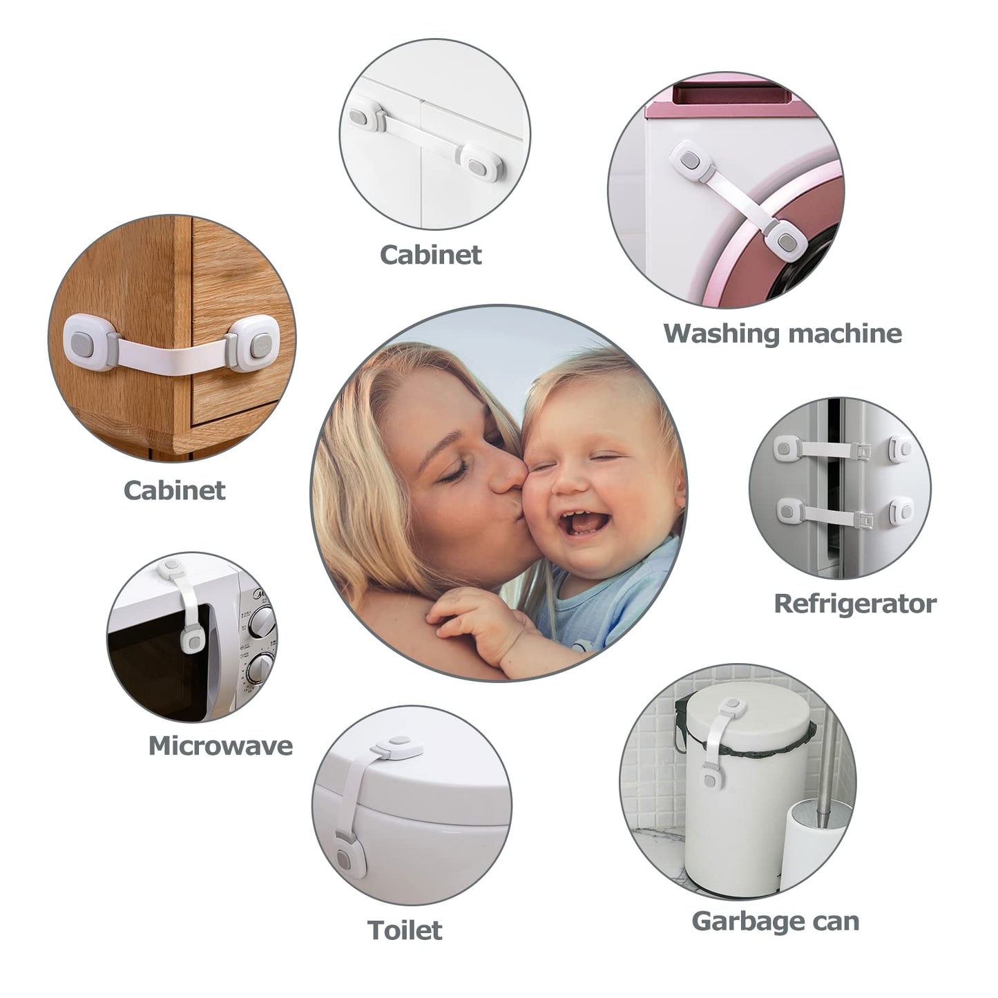 BillyBath baby-safe cabinet locks – adhesive safety locks (5 pcs, gray)
