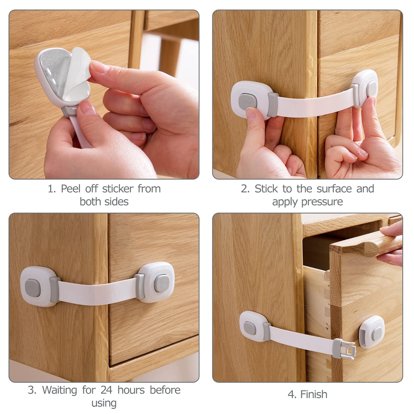 BillyBath baby-safe cabinet locks – adhesive safety locks (5 pcs, gray)