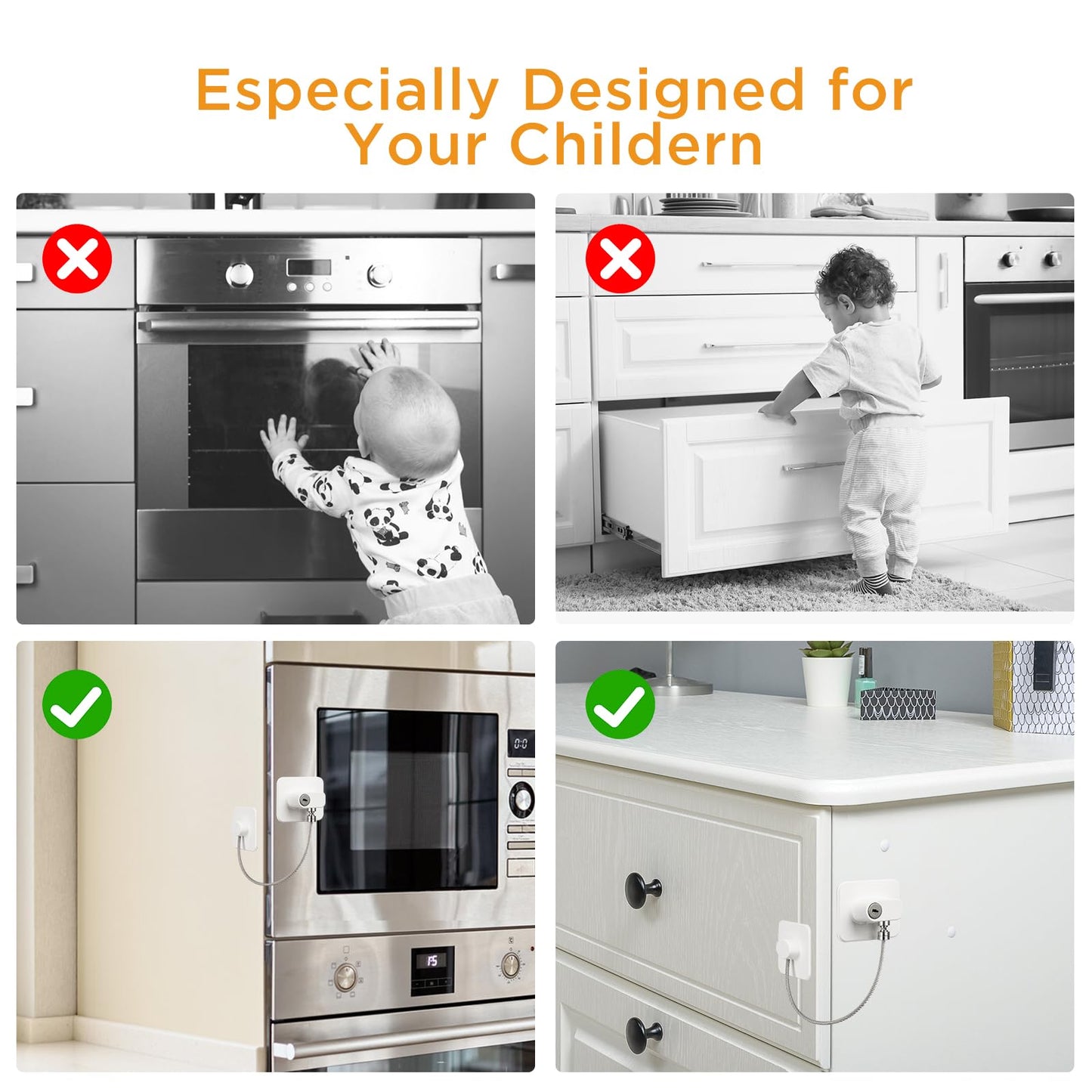 AiQInu child safety locks for refrigerators, cabinets, and windows, 4 pcs + 3 keys