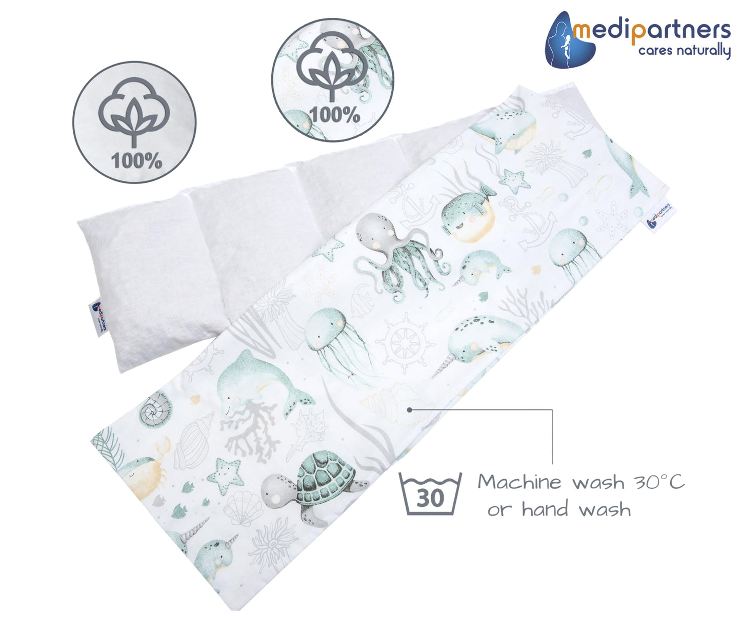 Medi Partners kirsikivi padi 60×20 cm, 800 g, 5-kambriline, eemaldatava puuvillase kattega