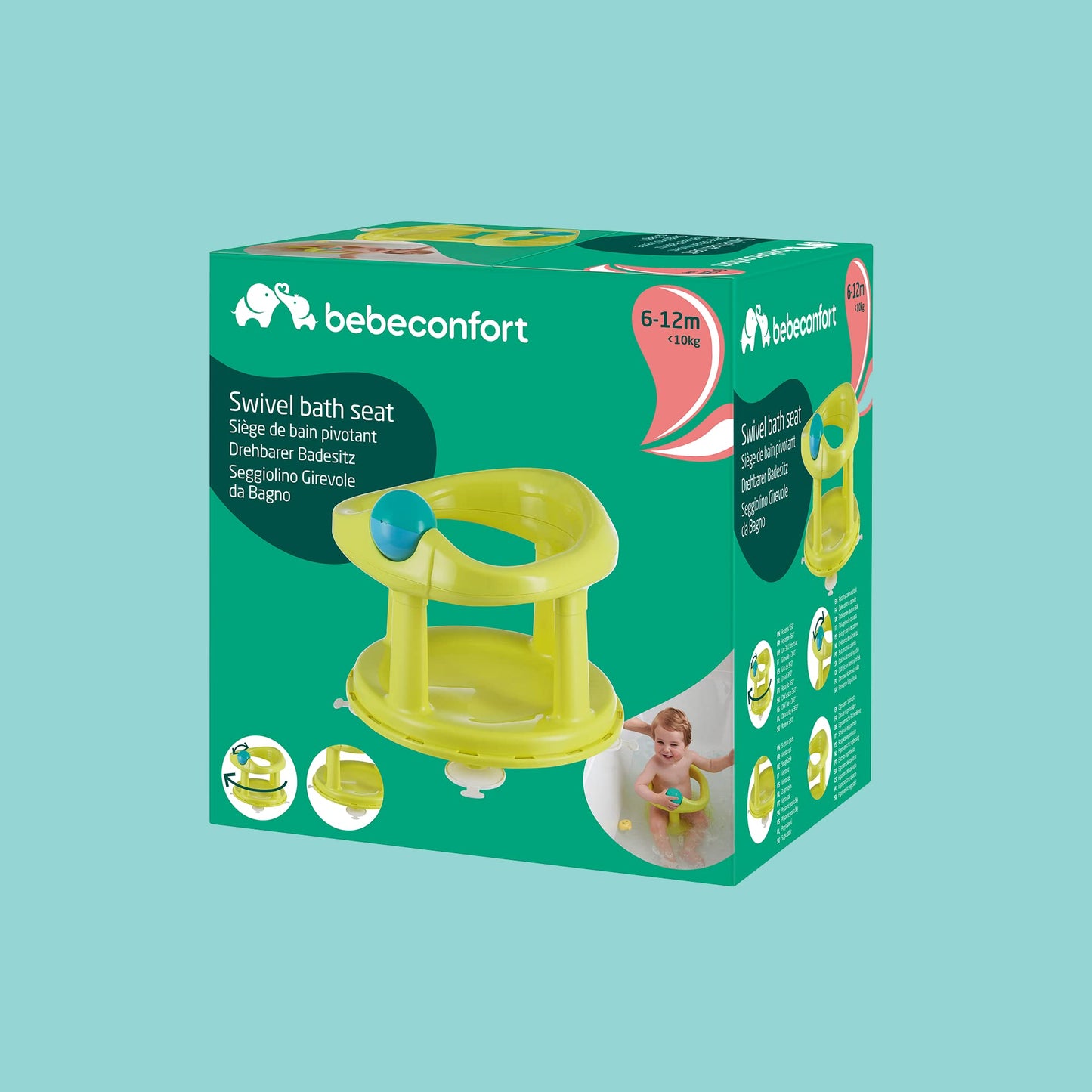 Bebeconfort rotating bath seat for 6–12 months old, up to 10 kg, lime green