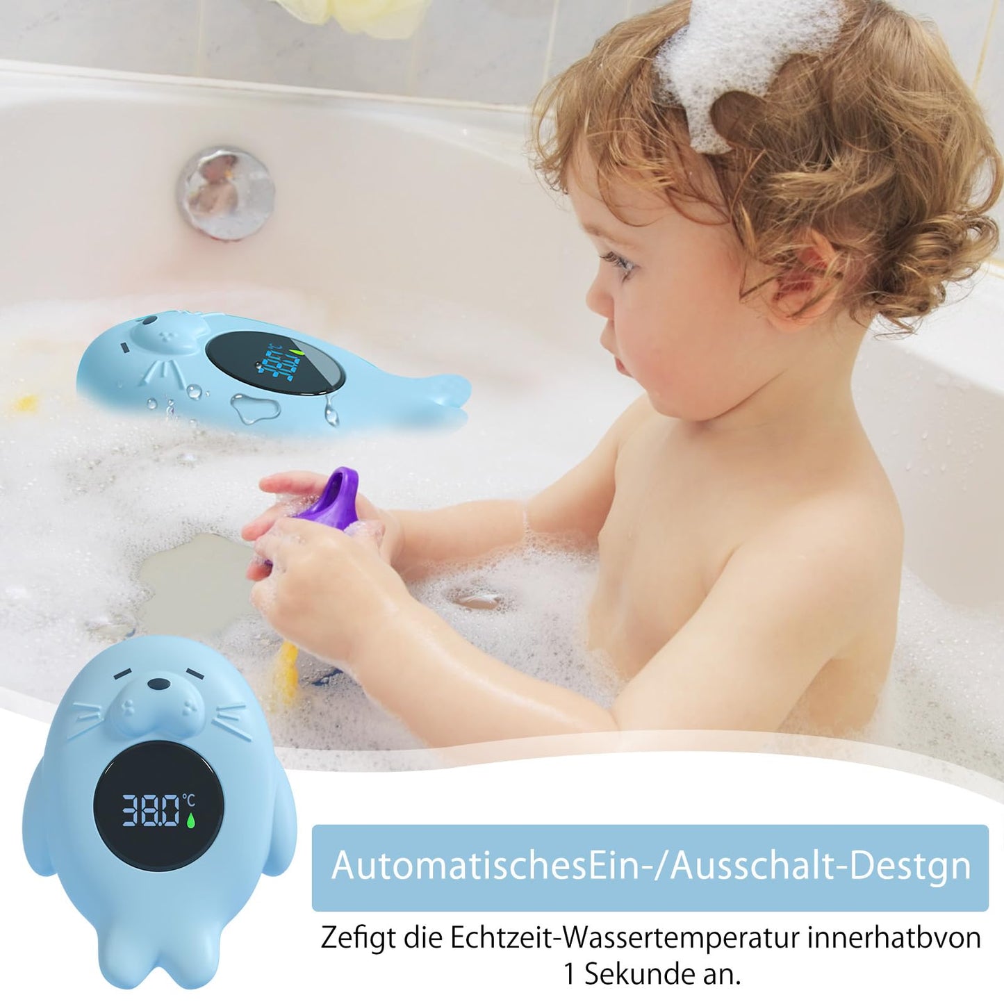 Mayaphilos digital bath thermometer for baby, blue, seal-shaped