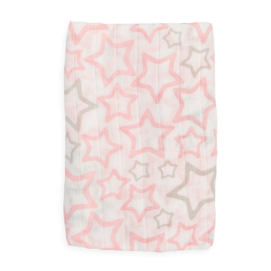 Ti TIN 100% puuvillane musliinlina, roosade tähtedega, 125×125 cm