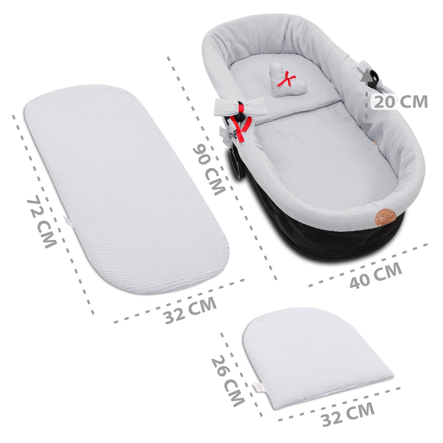 Totsy Baby musliinkangas vankrikorvi sisu (3-osaline komplekt), hall