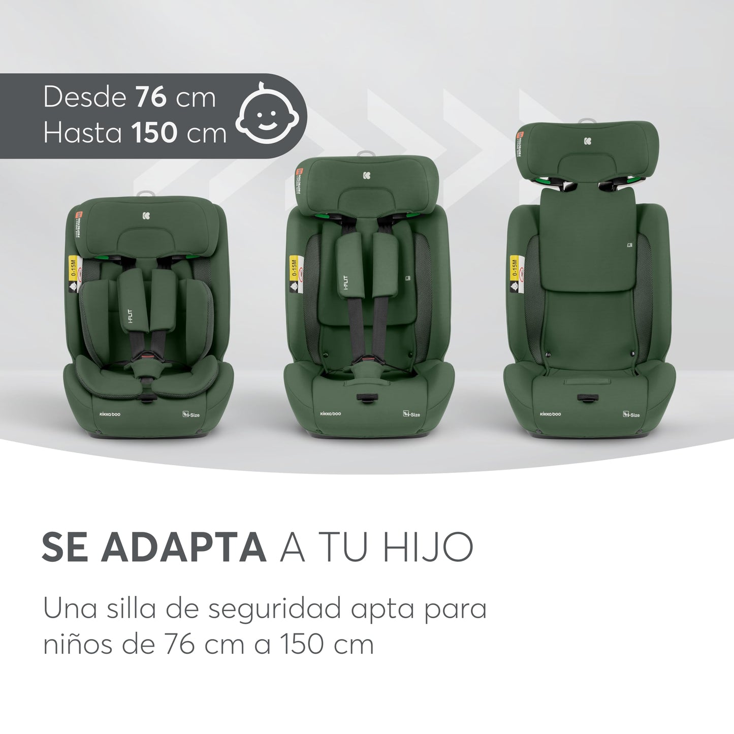 KikkaBoo i-FLIT i-Size turvatool, 76–150 cm, ISOFIX, roheline